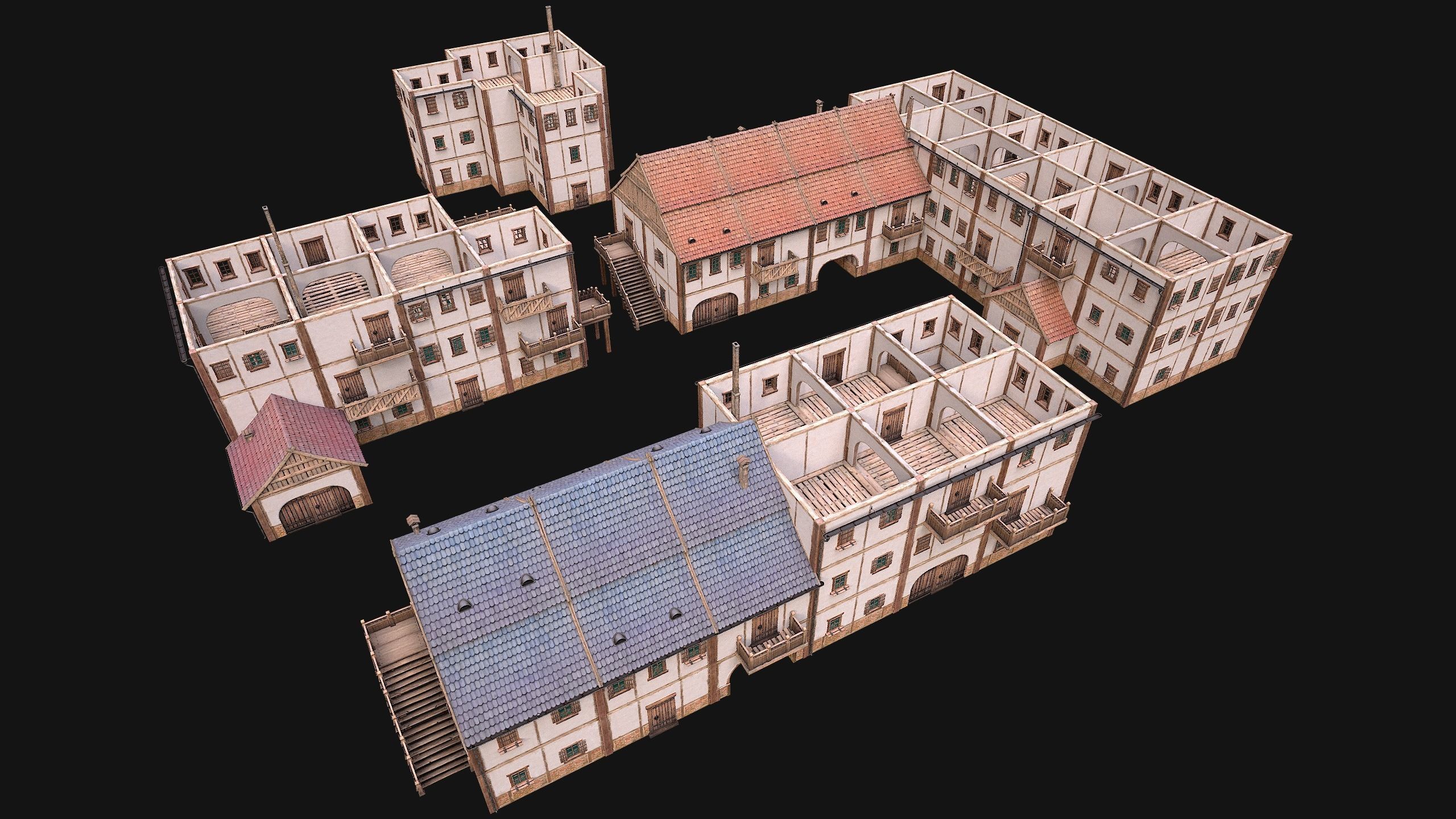Medieval Town Building Pack 5 Models Low-poly 3D model_22