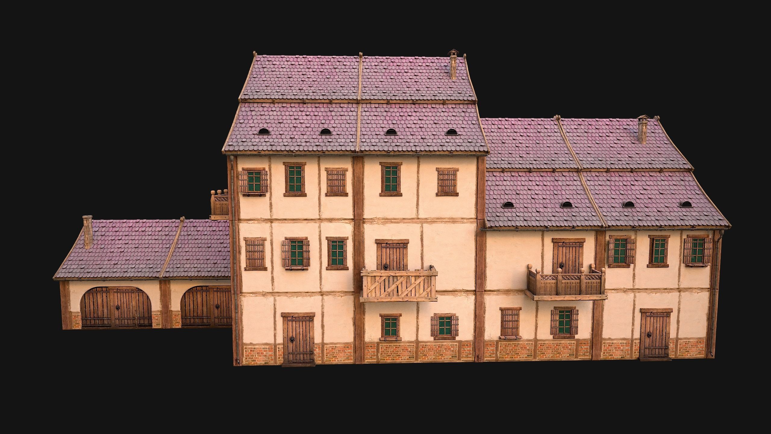 Medieval Town Building Pack 5 Models Low-poly 3D model_51