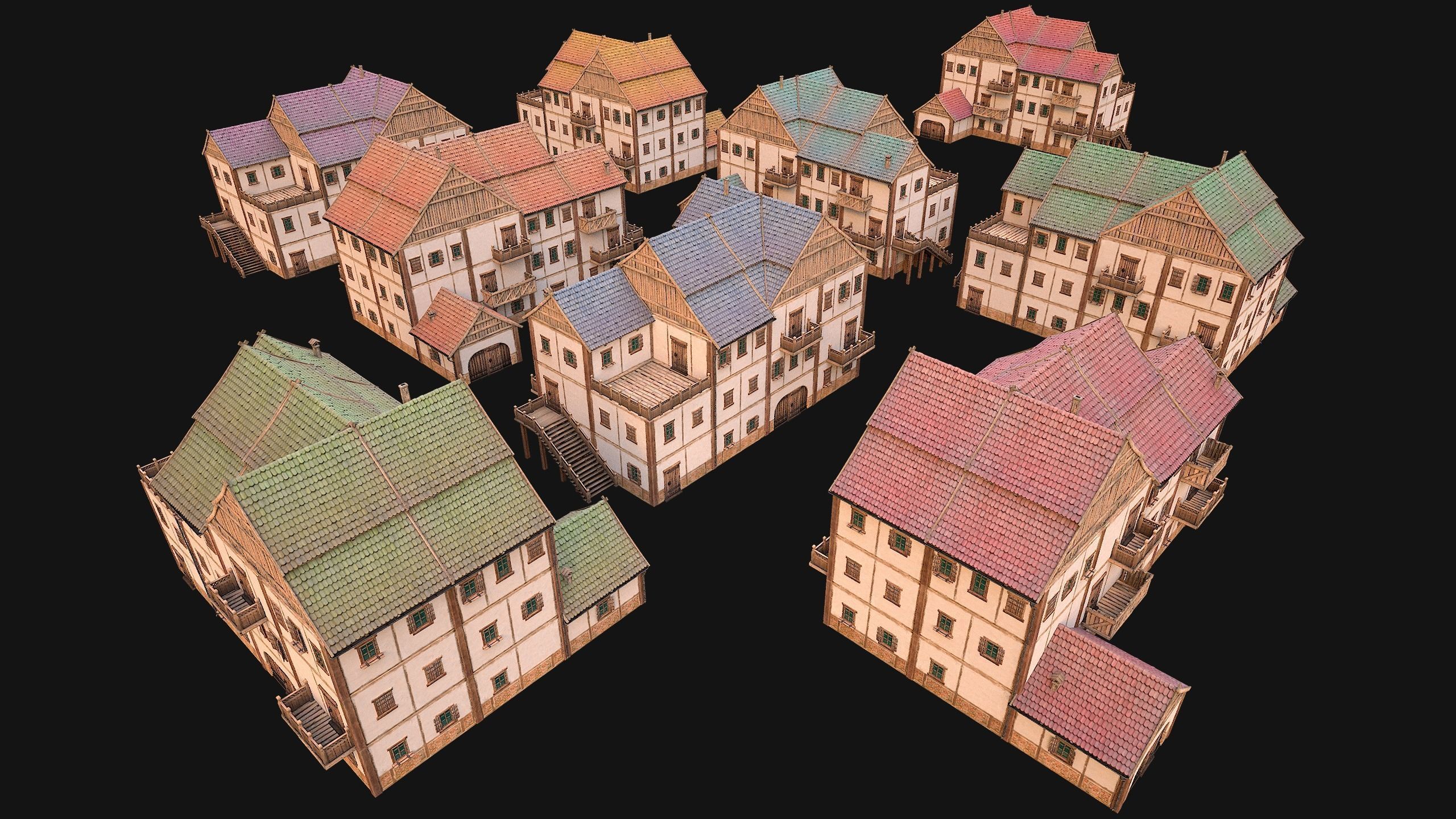 Medieval Town Building Pack 5 Models Low-poly 3D model_31
