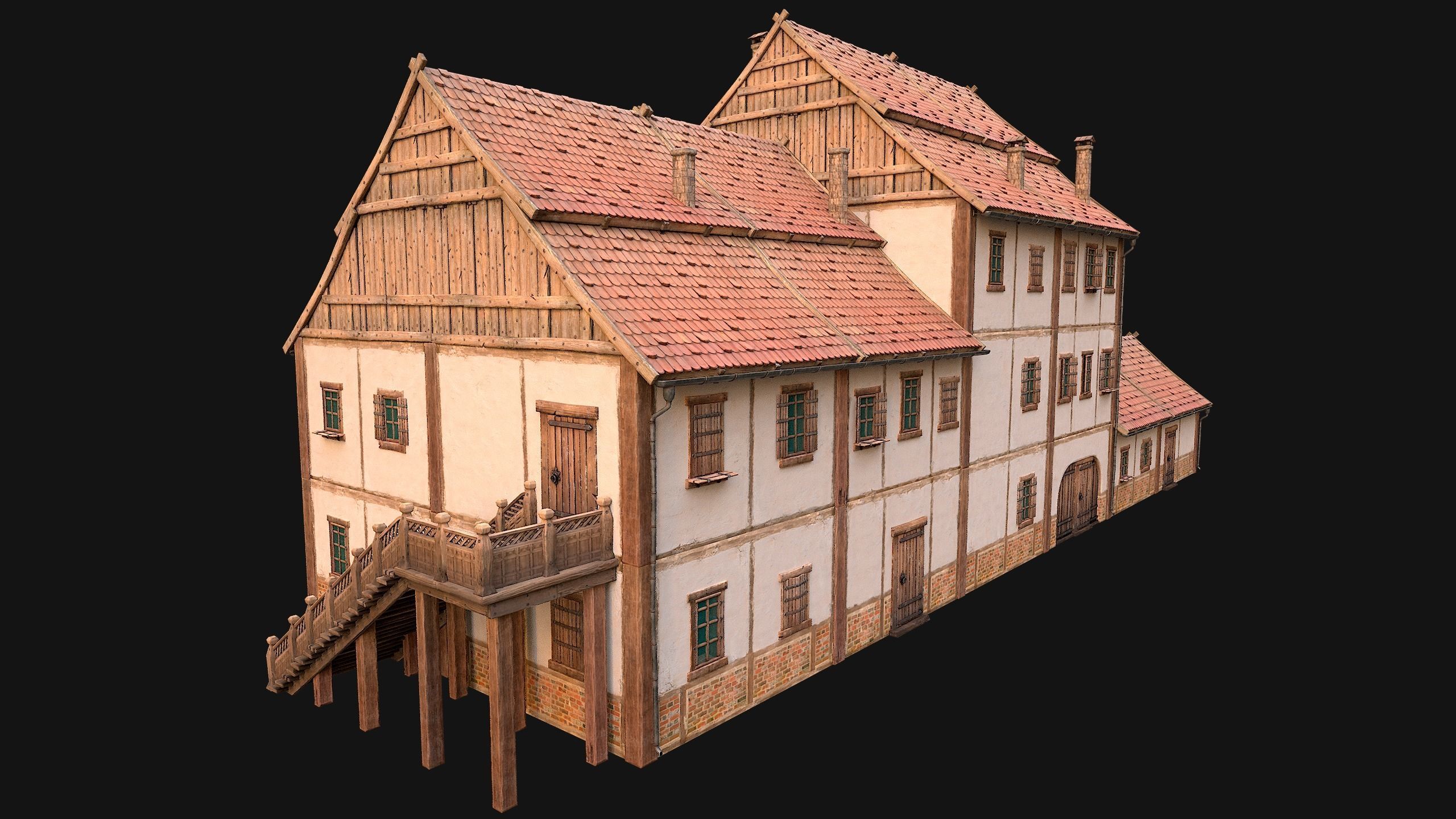 Medieval Town Building Pack 5 Models Low-poly 3D model_47