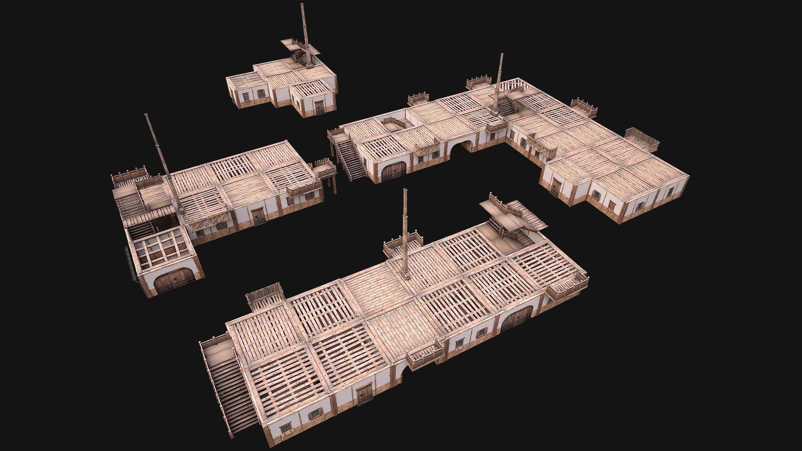 Medieval Town Building Pack 5 Models Low-poly 3D model_25