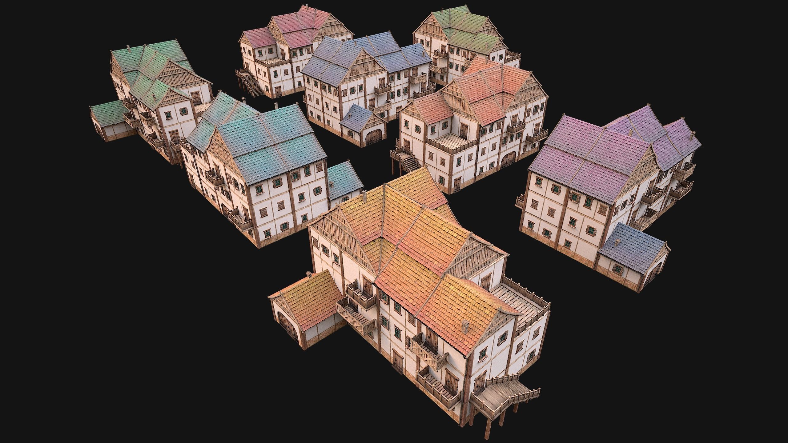Medieval Town Building Pack 5 Models Low-poly 3D model_32