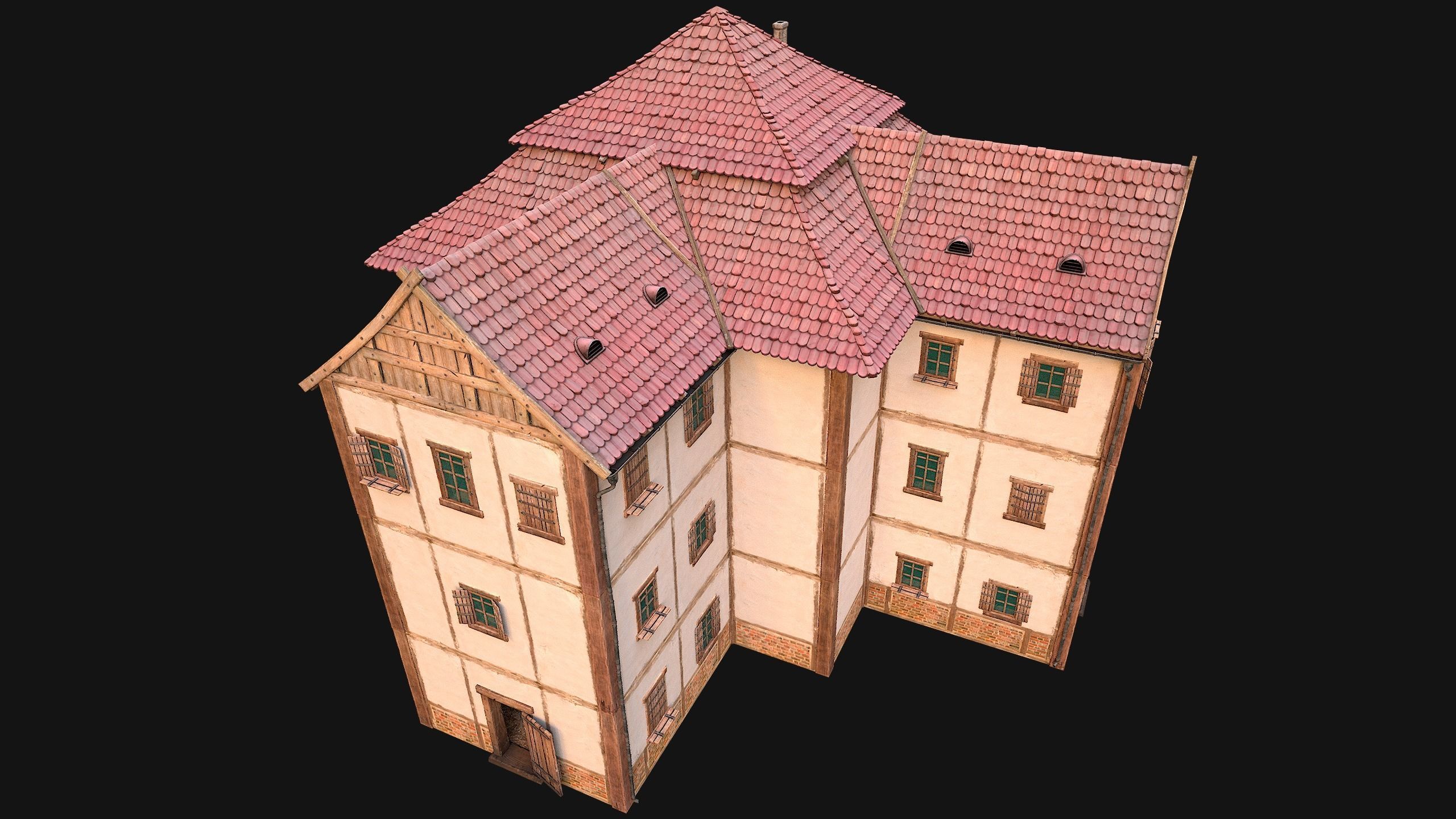 Medieval Town Building Pack 5 Models Low-poly 3D model_8