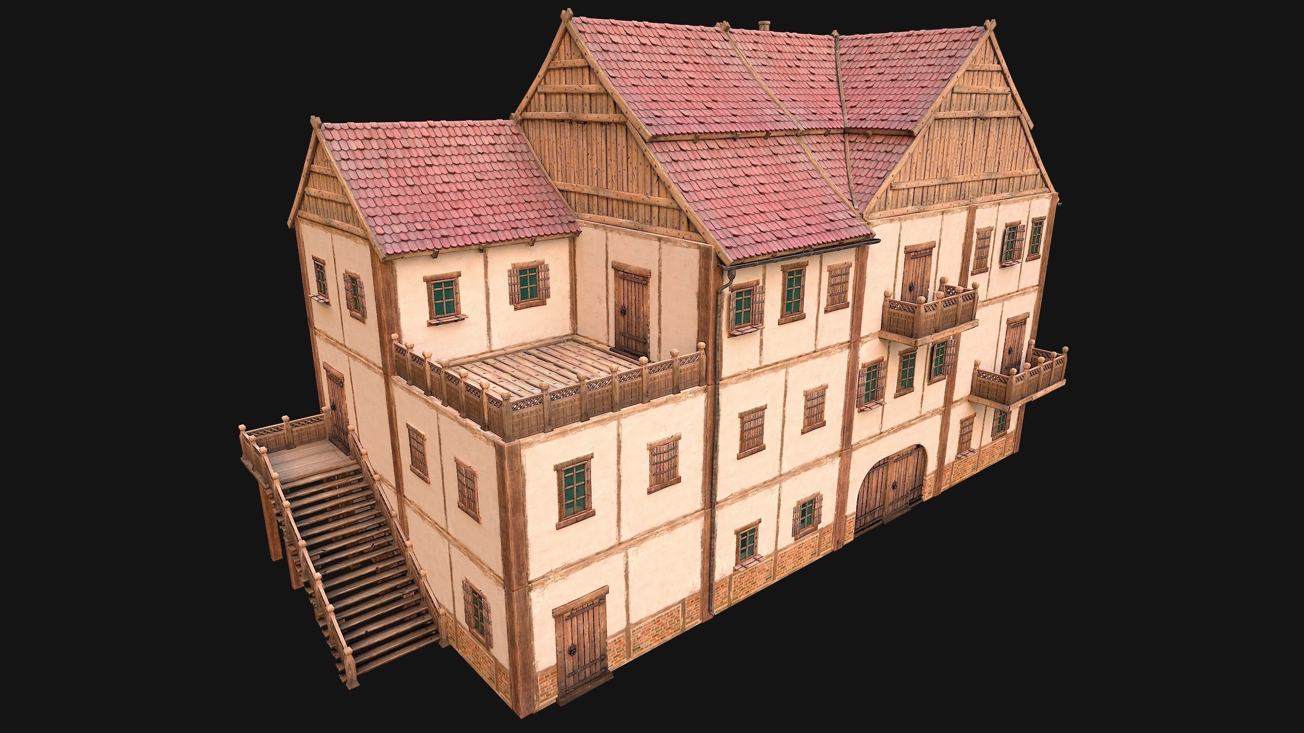 Medieval Town Building Pack 5 Models Low-poly 3D model_2
