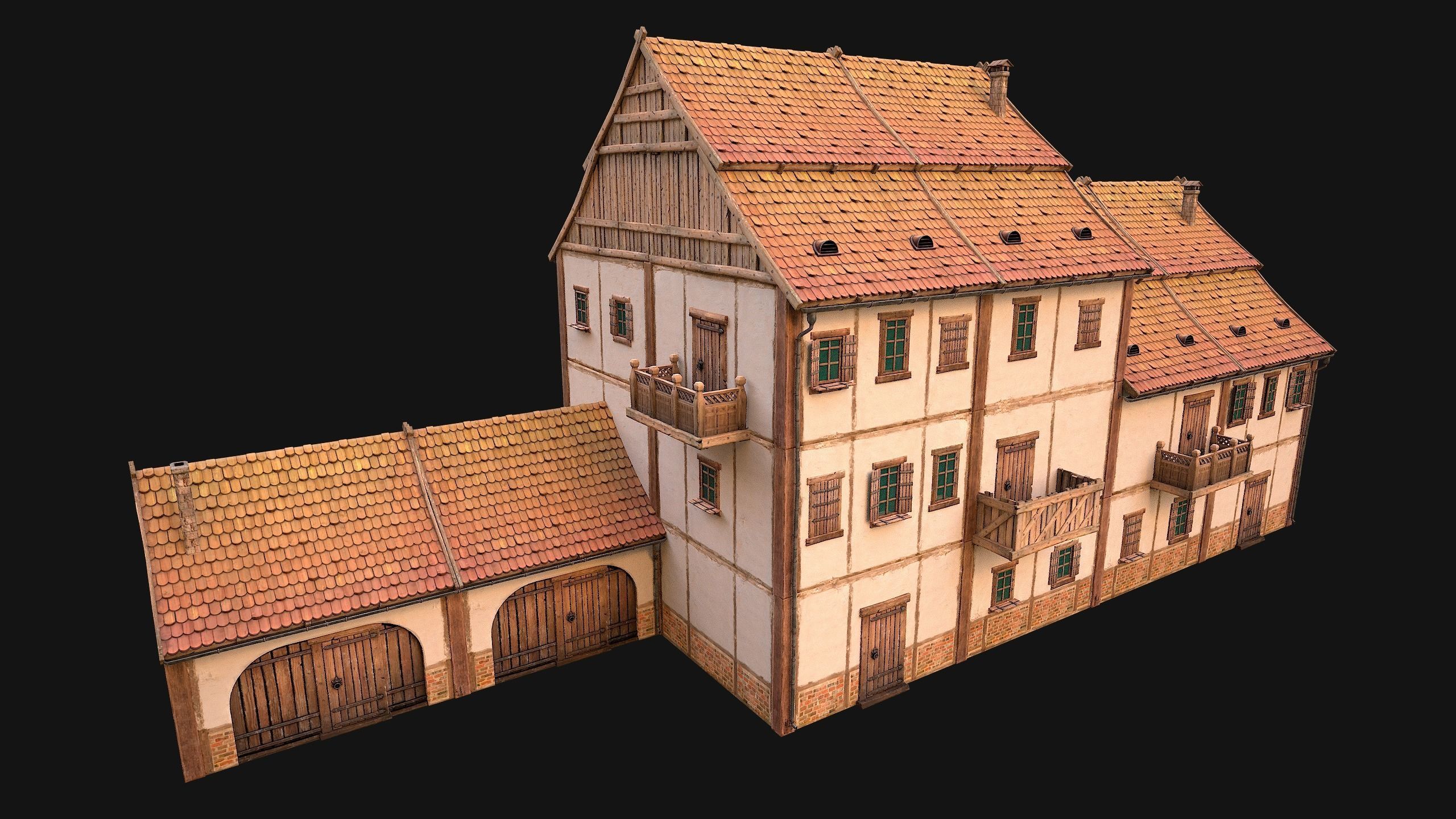 Medieval Town Building Pack 5 Models Low-poly 3D model_48