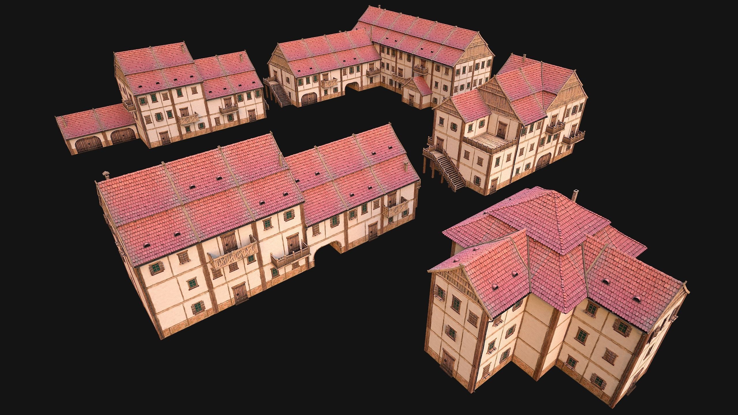 Medieval Town Building Pack 5 Models Low-poly 3D model_17
