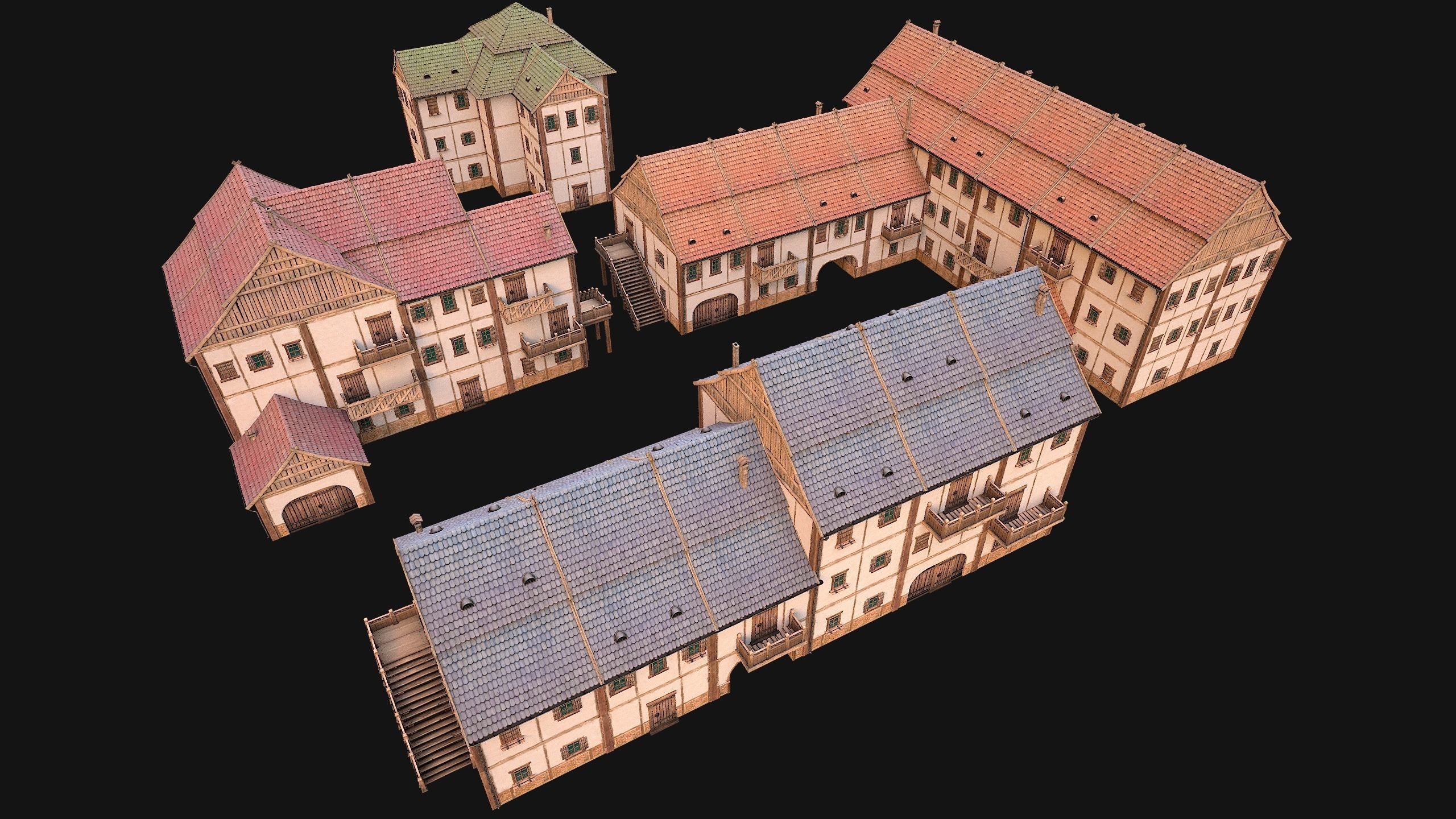 Medieval Town Building Pack 5 Models Low-poly 3D model_20