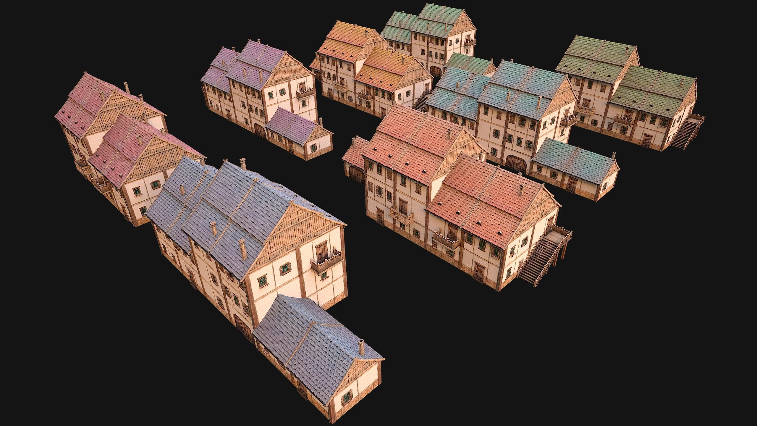 Medieval Town Building Pack 5 Models Low-poly 3D model_50