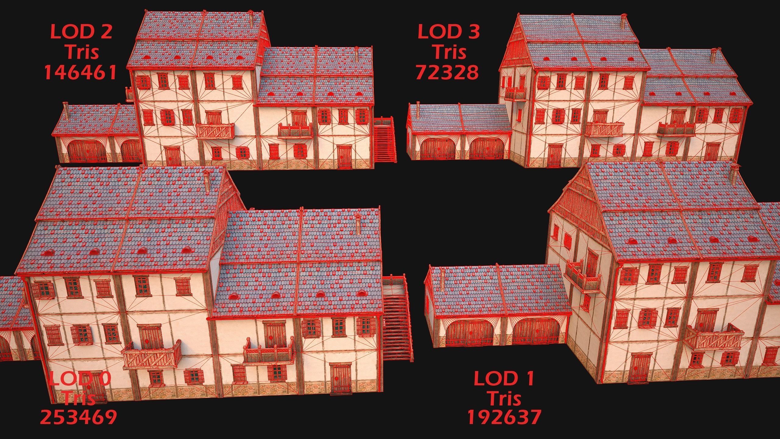 Medieval Town Building Pack 5 Models Low-poly 3D model_11