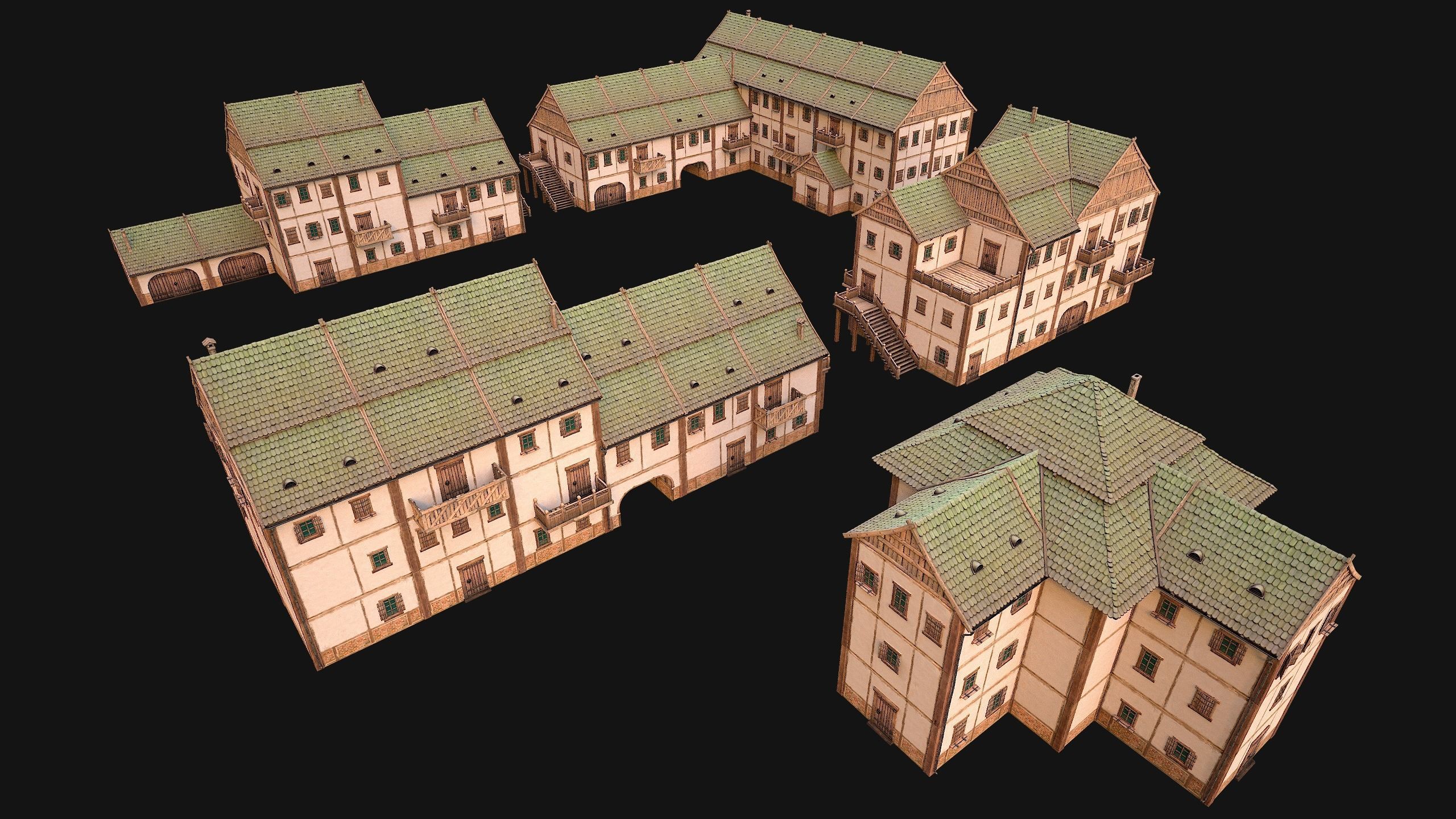 Medieval Town Building Pack 5 Models Low-poly 3D model_29