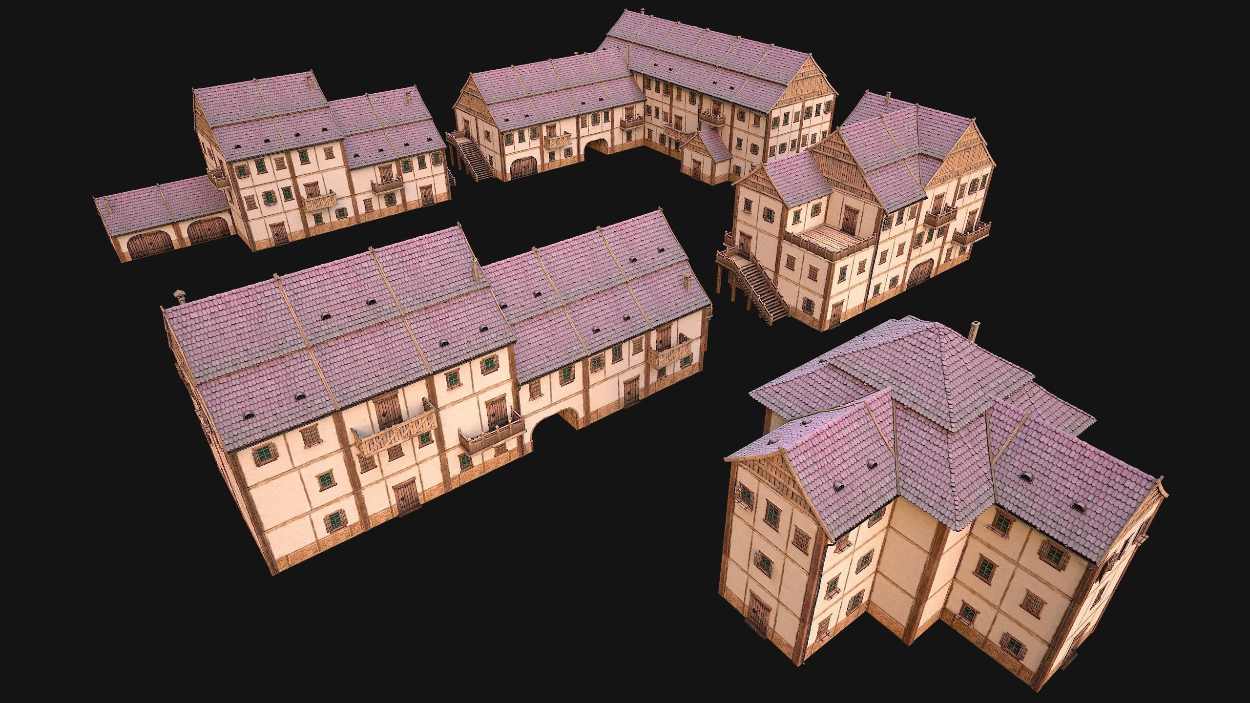 Medieval Town Building Pack 5 Models Low-poly 3D model_16