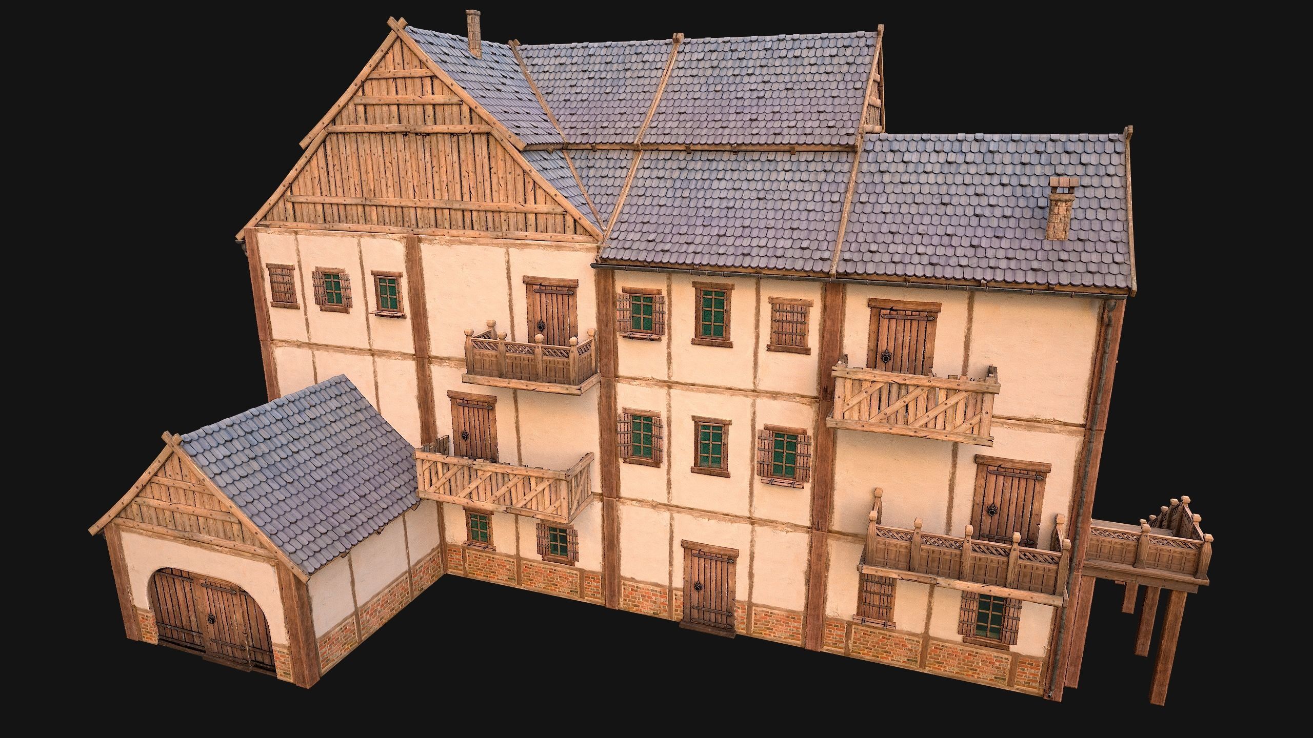 Medieval Town Building Pack 5 Models Low-poly 3D model_30