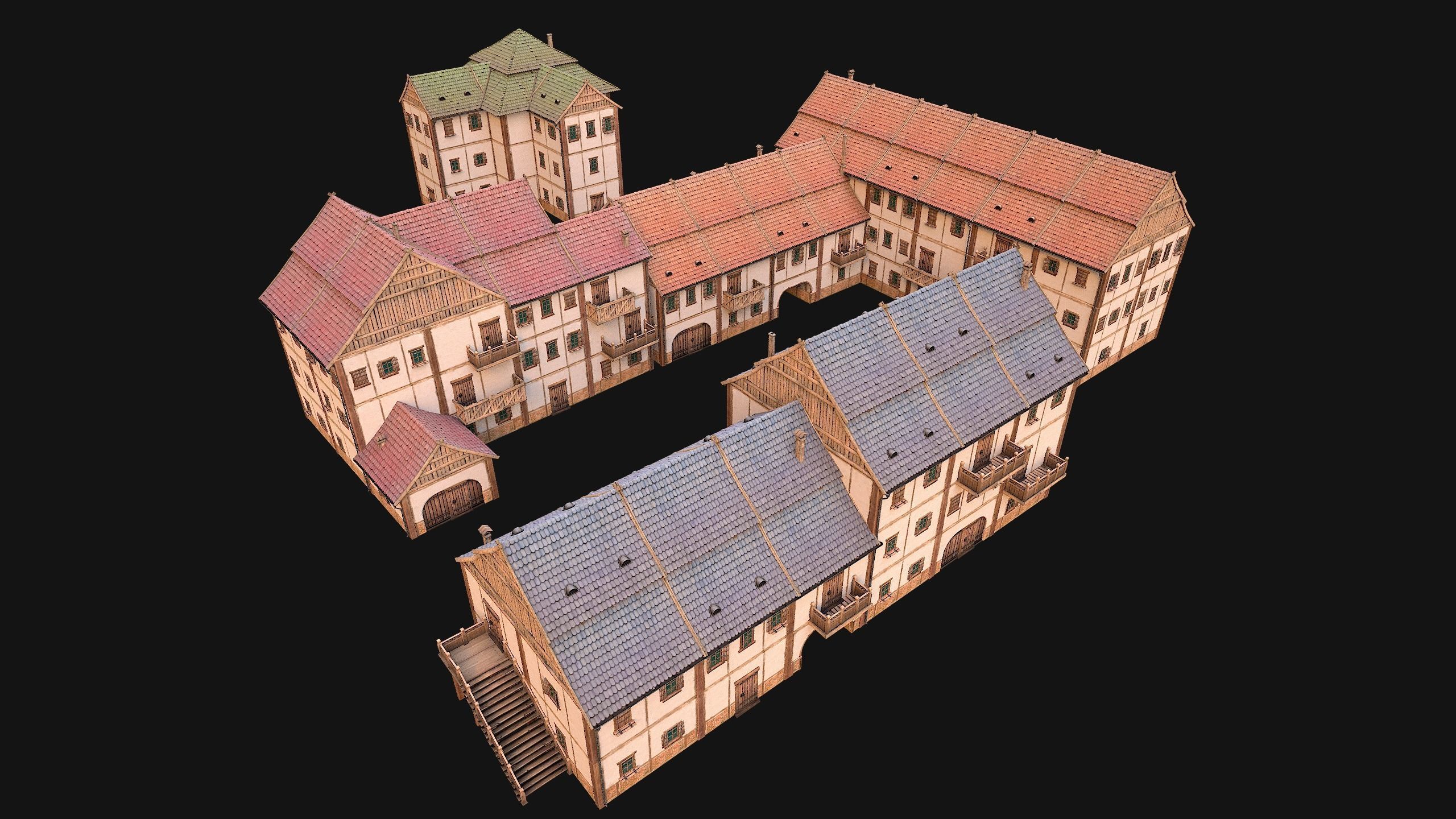 Medieval Town Building Pack 5 Models Low-poly 3D model_28