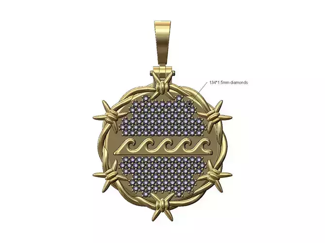 Wave greek key diamond barbwire thornes pendant 3D print model