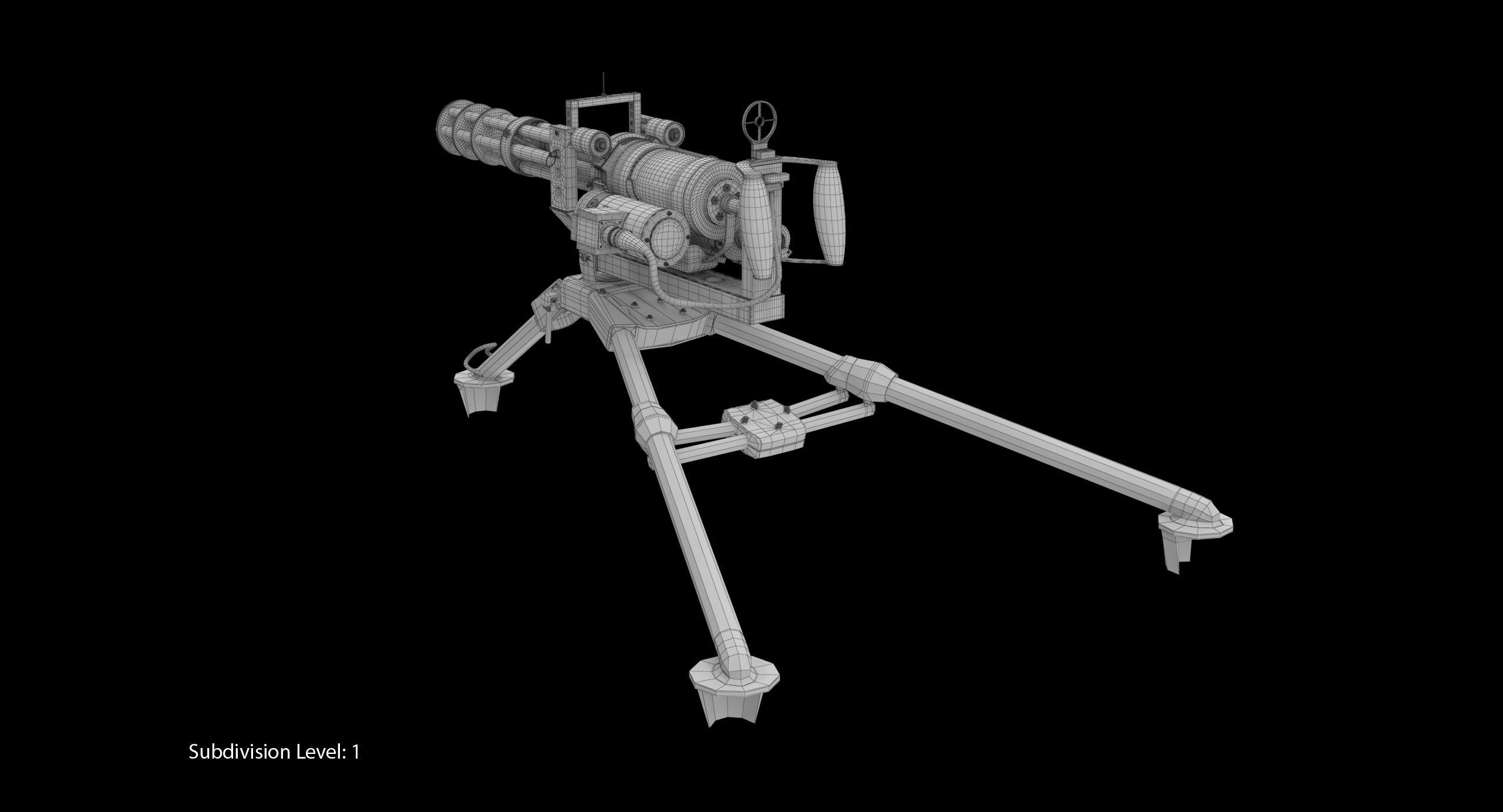 M134 Minigun Tripod Mounted Dirt Low-poly 3D model_11