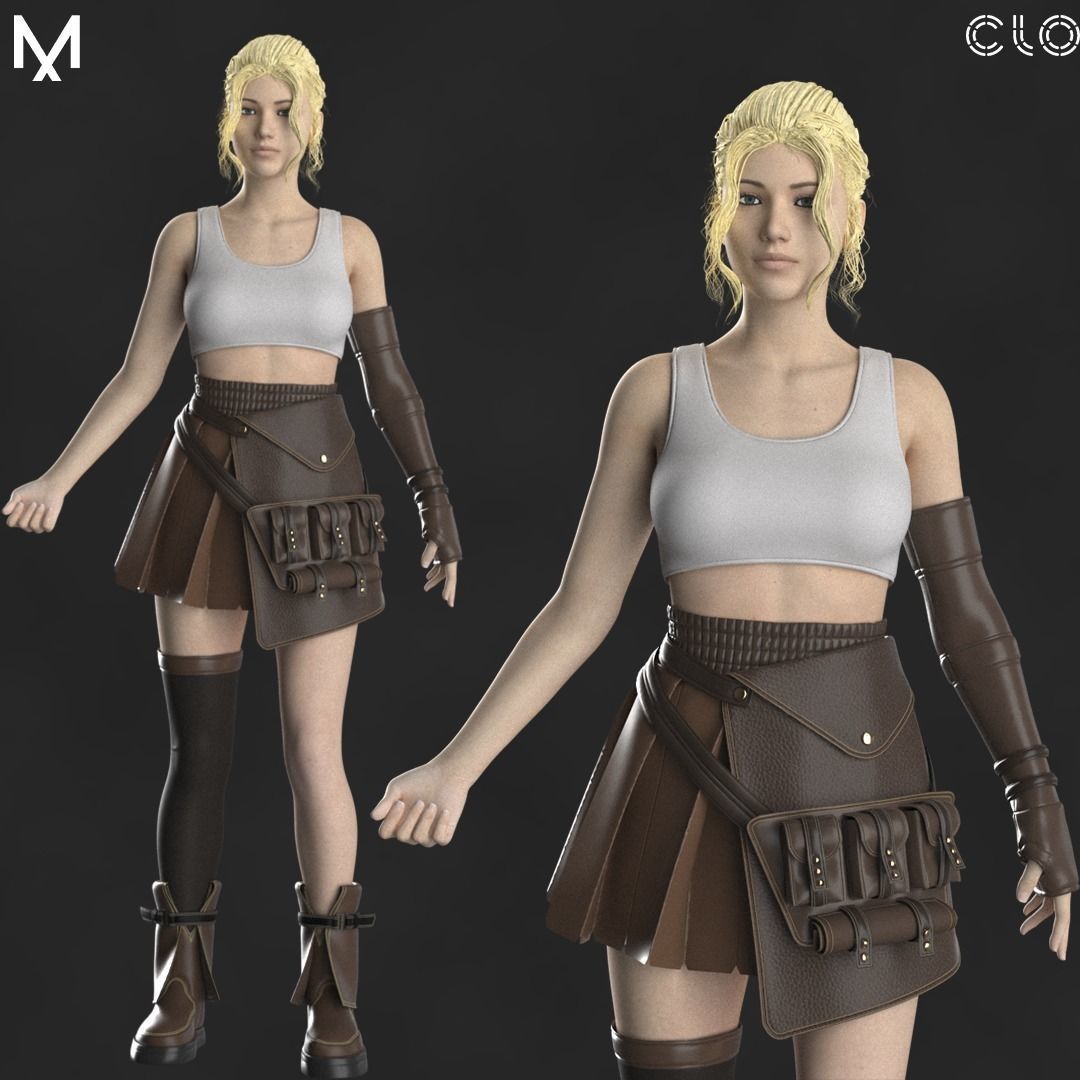 New Outfit Female Marvelous designer Clo3d OBJ mtl FBX ZPRJ 3D model_1