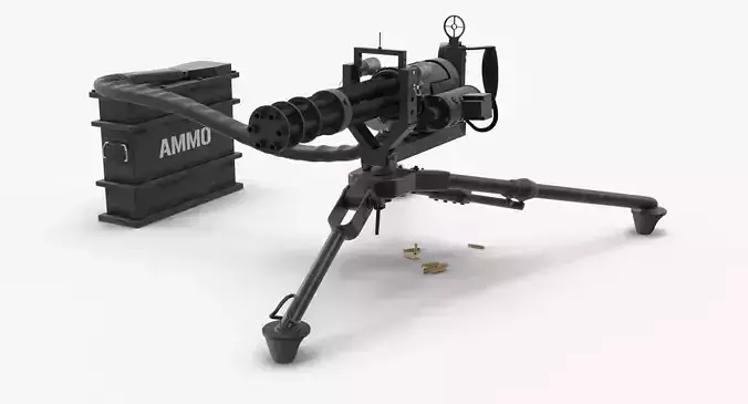 M134 Minigun Tripod Mounted and Ammo Crate Clean Low-poly 3D model
