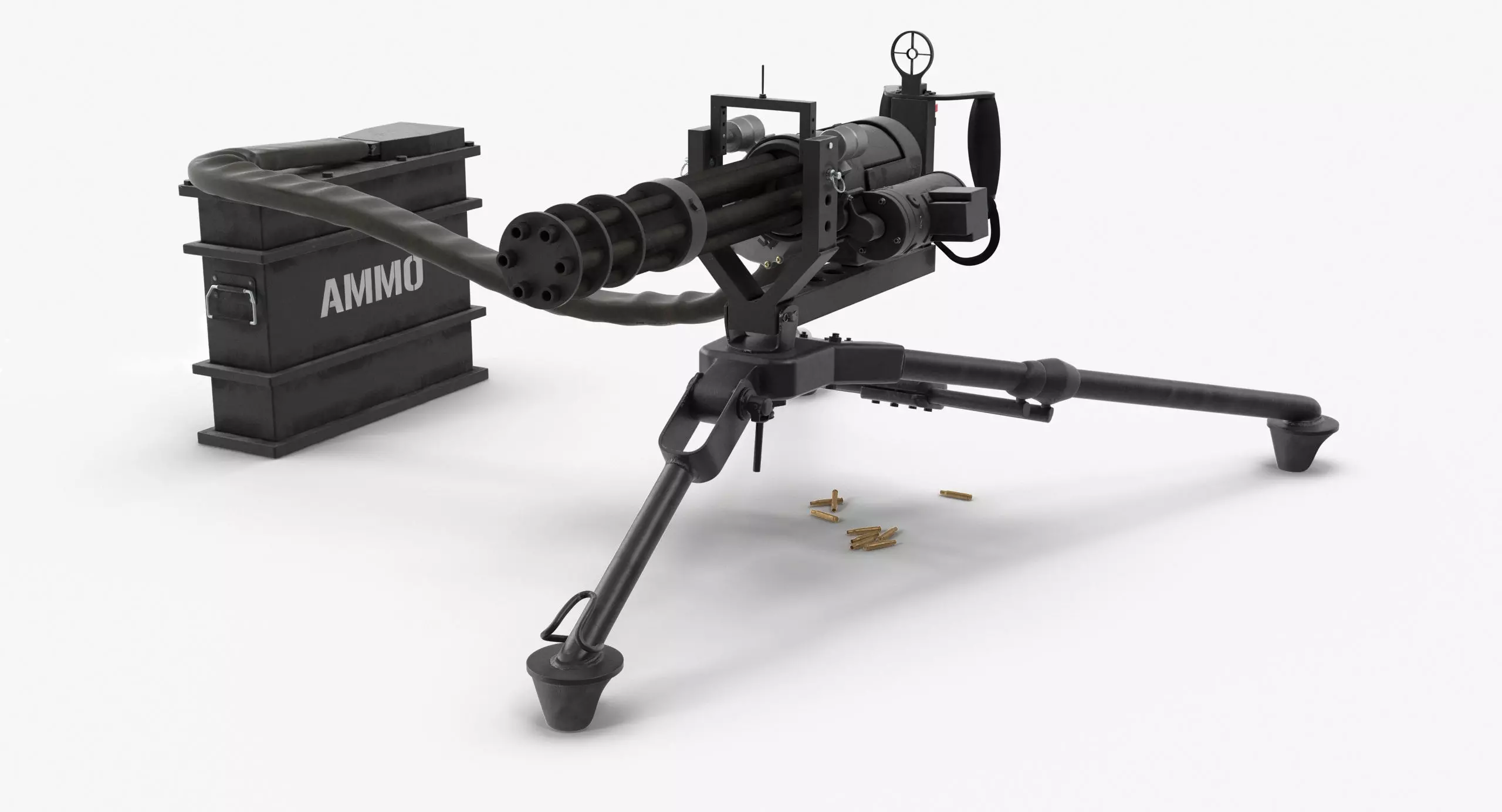 M134 Minigun Tripod Mounted and Ammo Crate Clean Low-poly 3D model_0