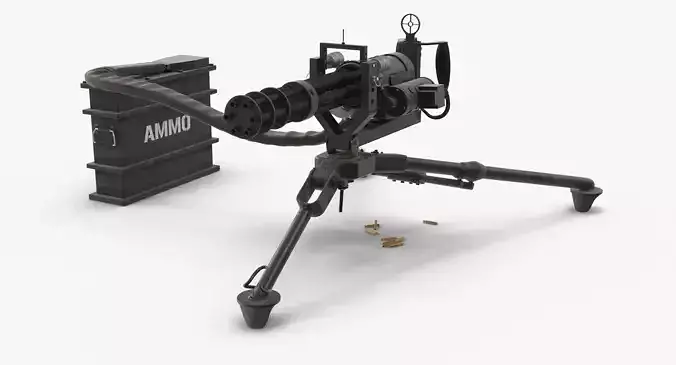 M134 Minigun Tripod Mounted and Ammo Crate Dirt Low-poly 3D model