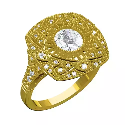 Anique Cushion Shaped Aer Deco Engagement Ring