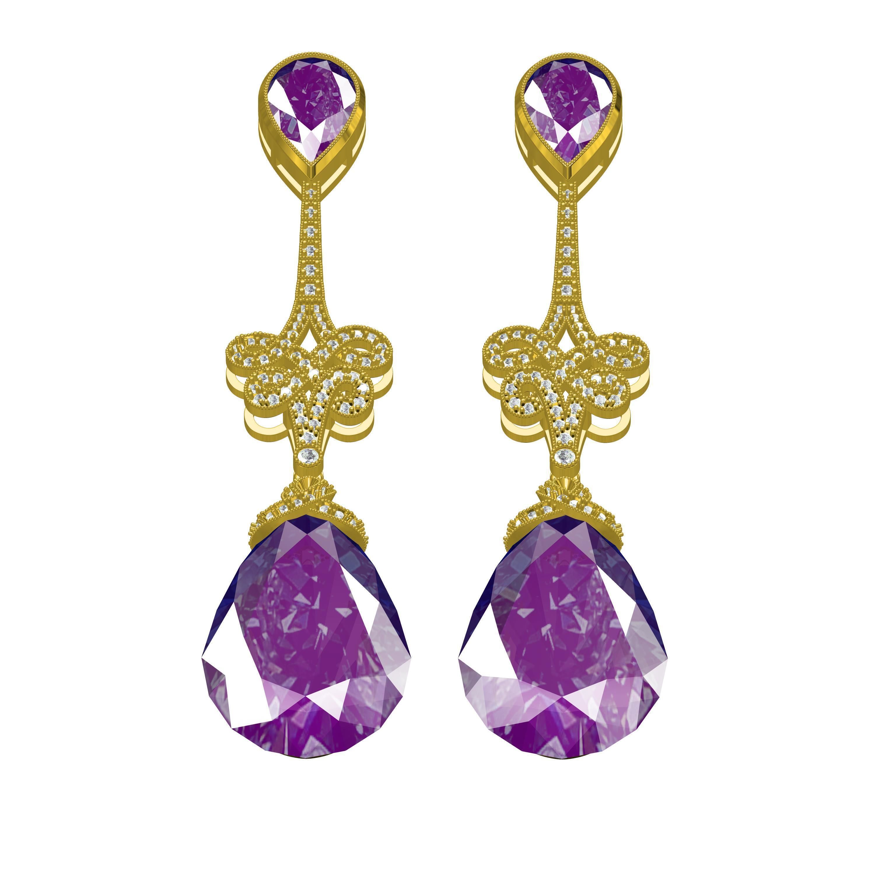 Large Pear Drop Art Deco Earring 3D print model_2