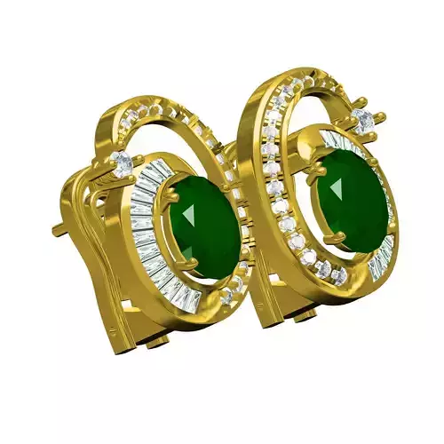 Oval Stone Round and Baguette Diamond Swirl Earring 3D print model