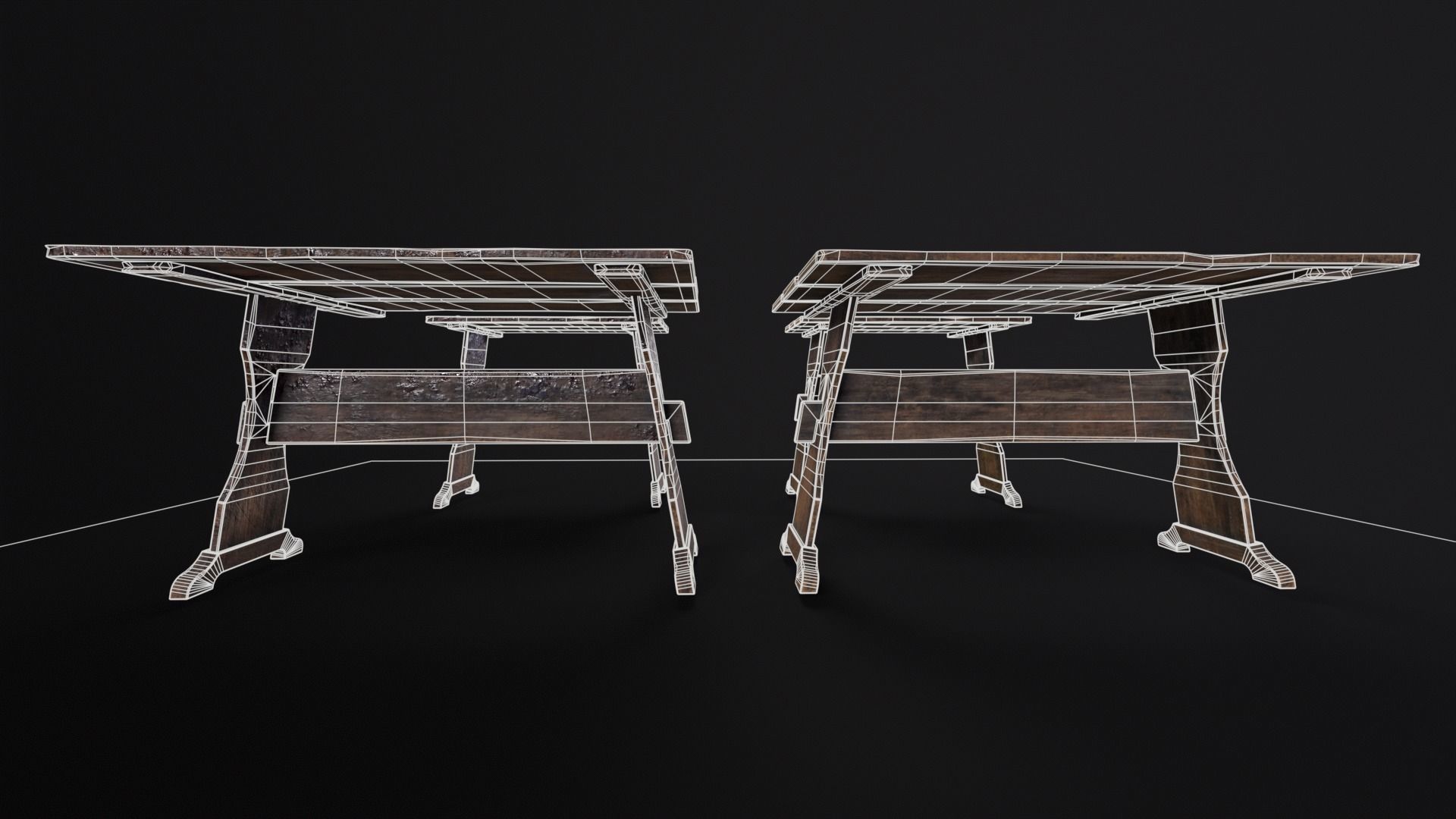 Wooden Plank Workbench Low-poly 3D model_15