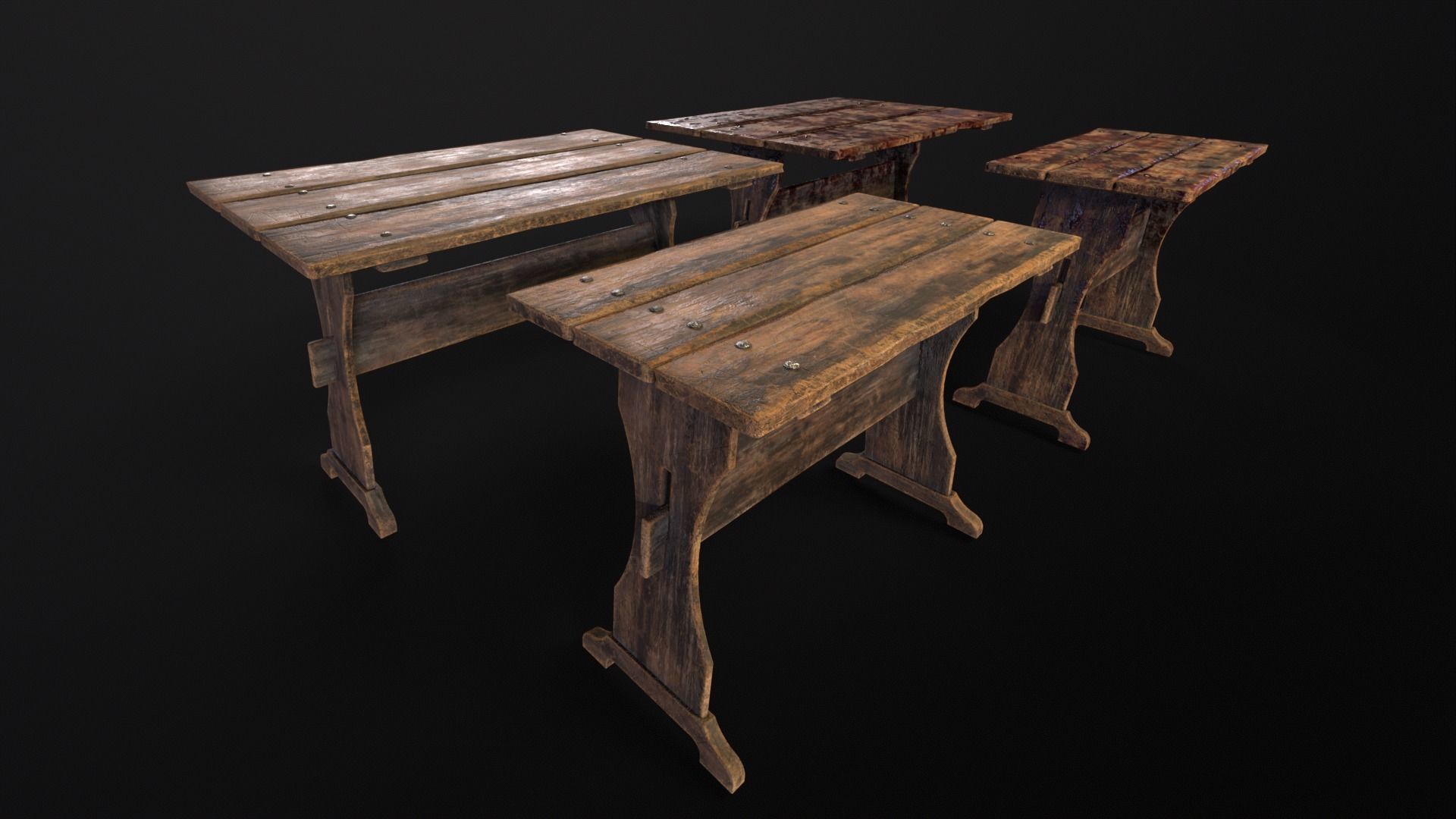 Wooden Plank Workbench Low-poly 3D model_4