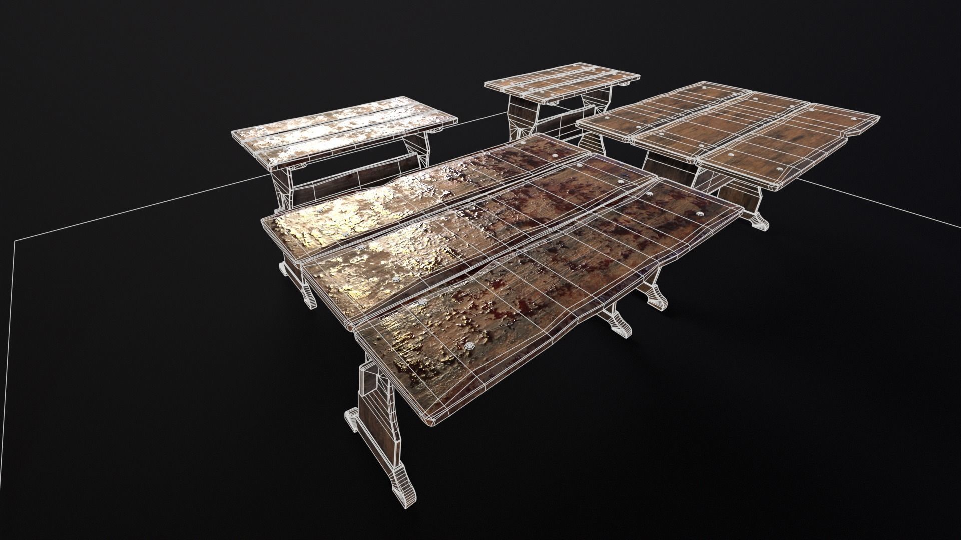 Wooden Plank Workbench Low-poly 3D model_17