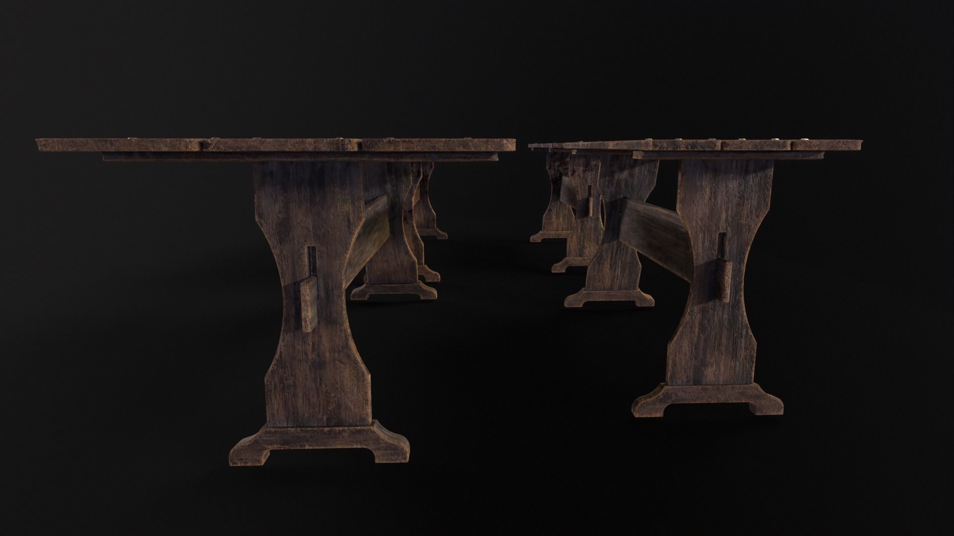 Wooden Plank Workbench Low-poly 3D model_6