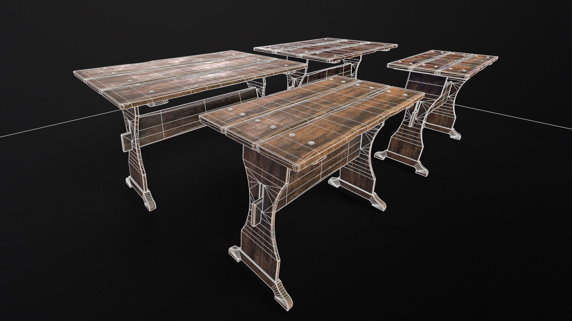 Wooden Plank Workbench Low-poly 3D model_5
