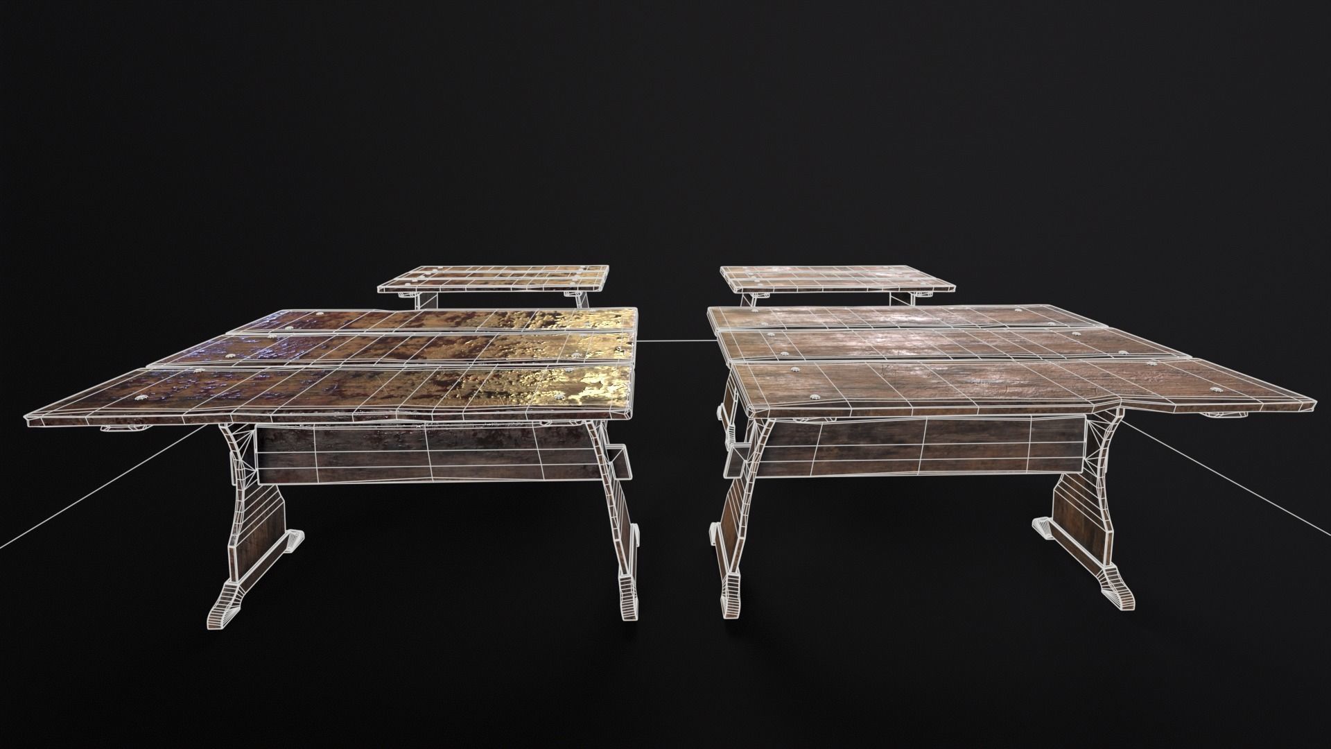 Wooden Plank Workbench Low-poly 3D model_13