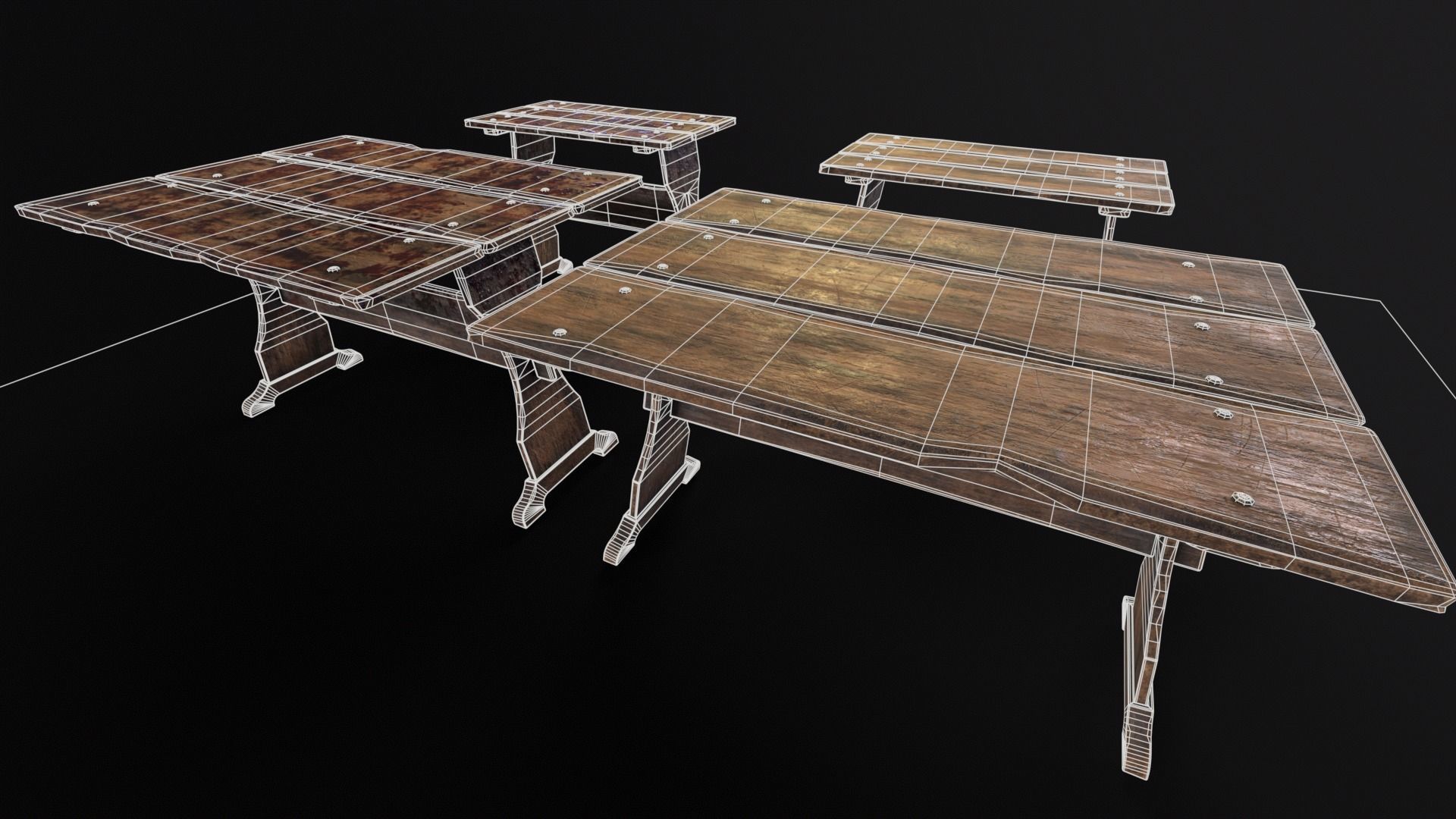 Wooden Plank Workbench Low-poly 3D model_11