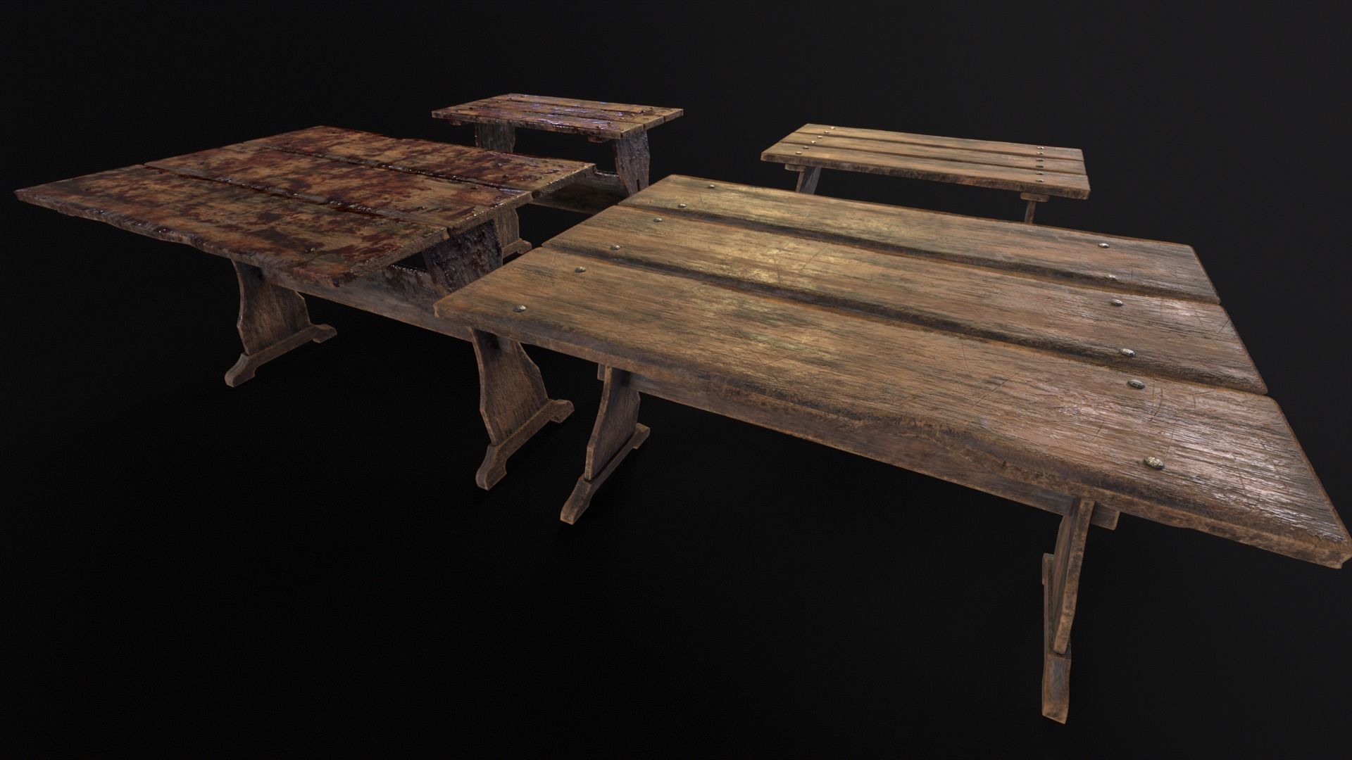 Wooden Plank Workbench Low-poly 3D model_10