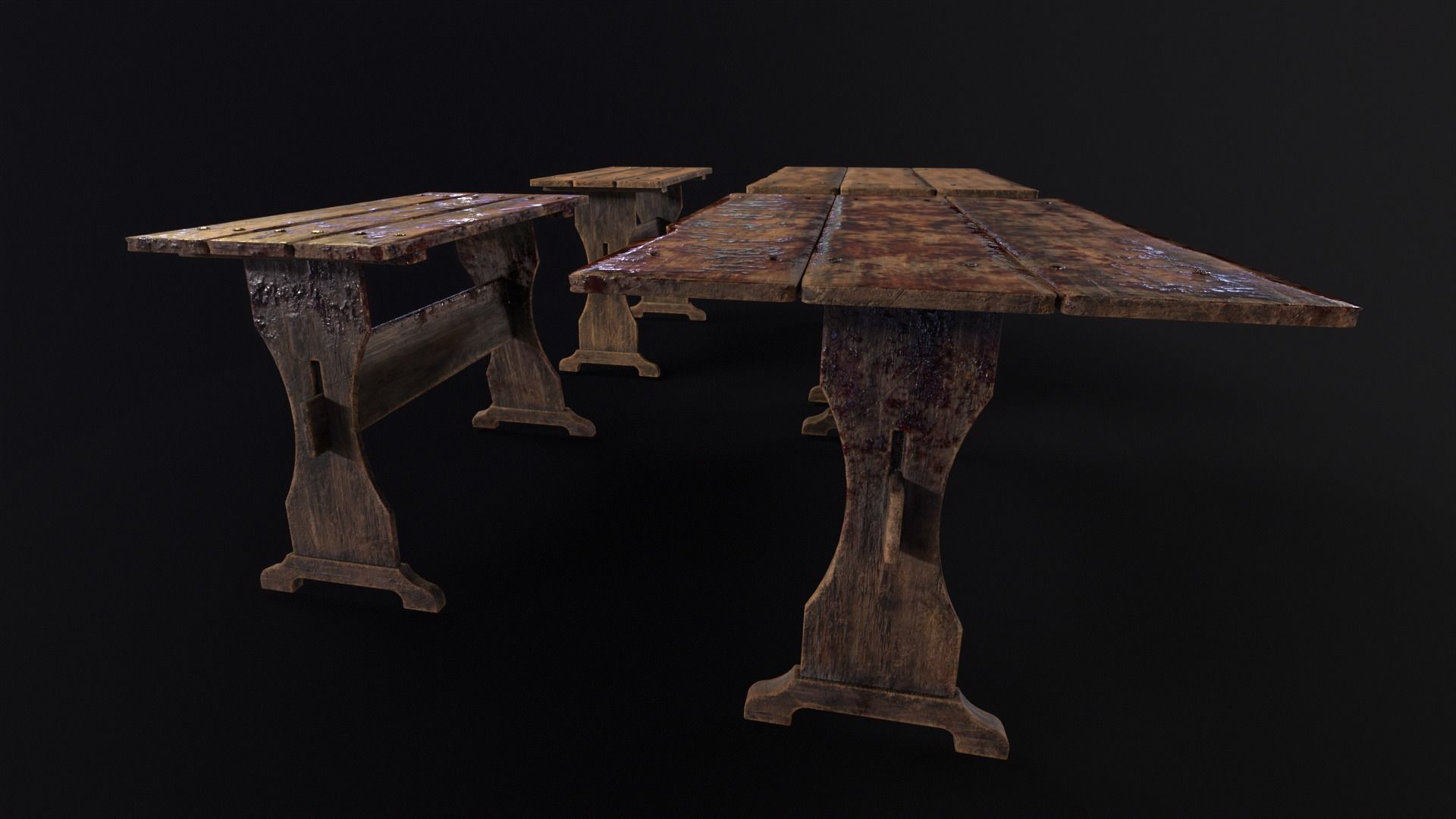 Wooden Plank Workbench Low-poly 3D model_18