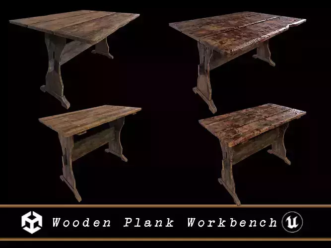 Wooden Plank Workbench Low-poly 3D model