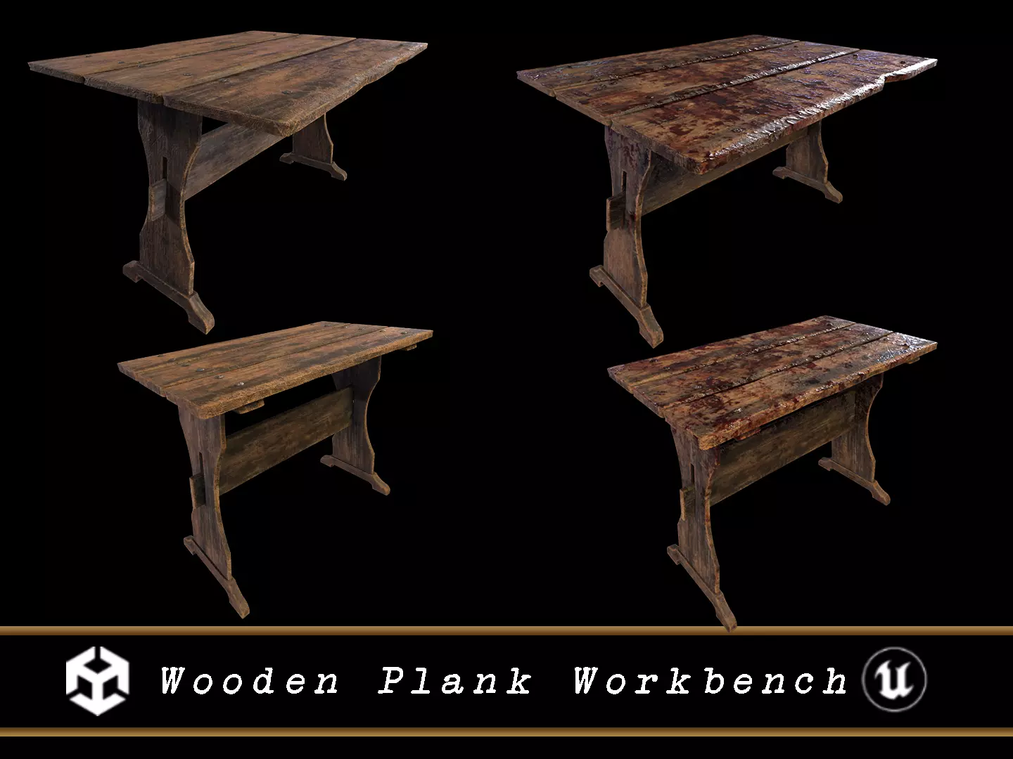 Wooden Plank Workbench Low-poly 3D model_0
