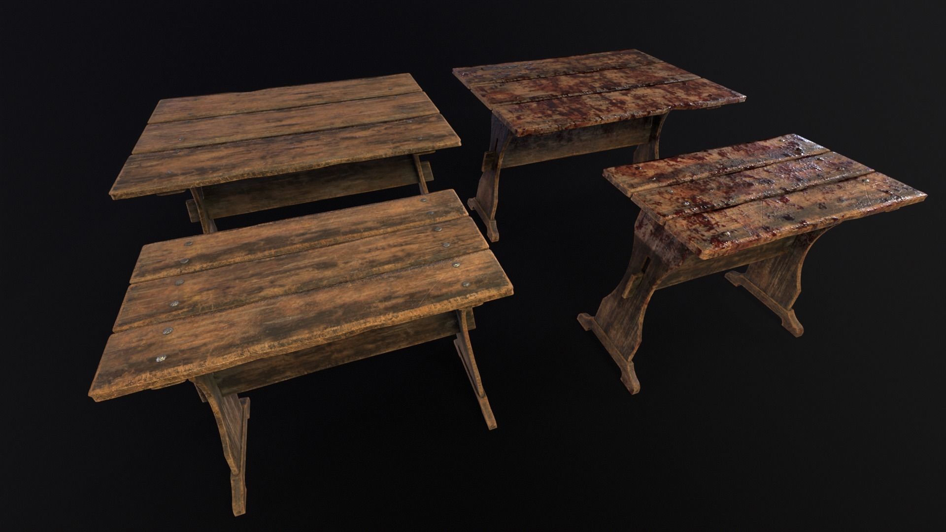 Wooden Plank Workbench Low-poly 3D model_2