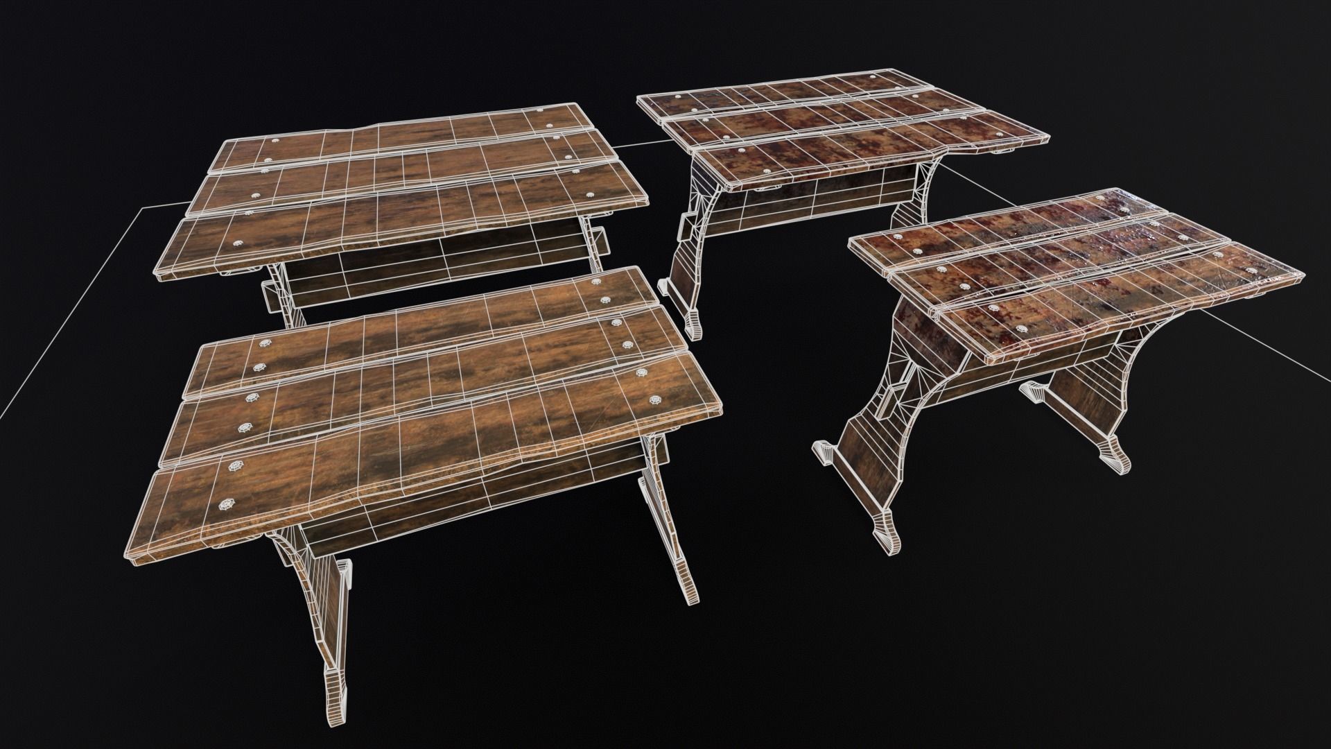 Wooden Plank Workbench Low-poly 3D model_3