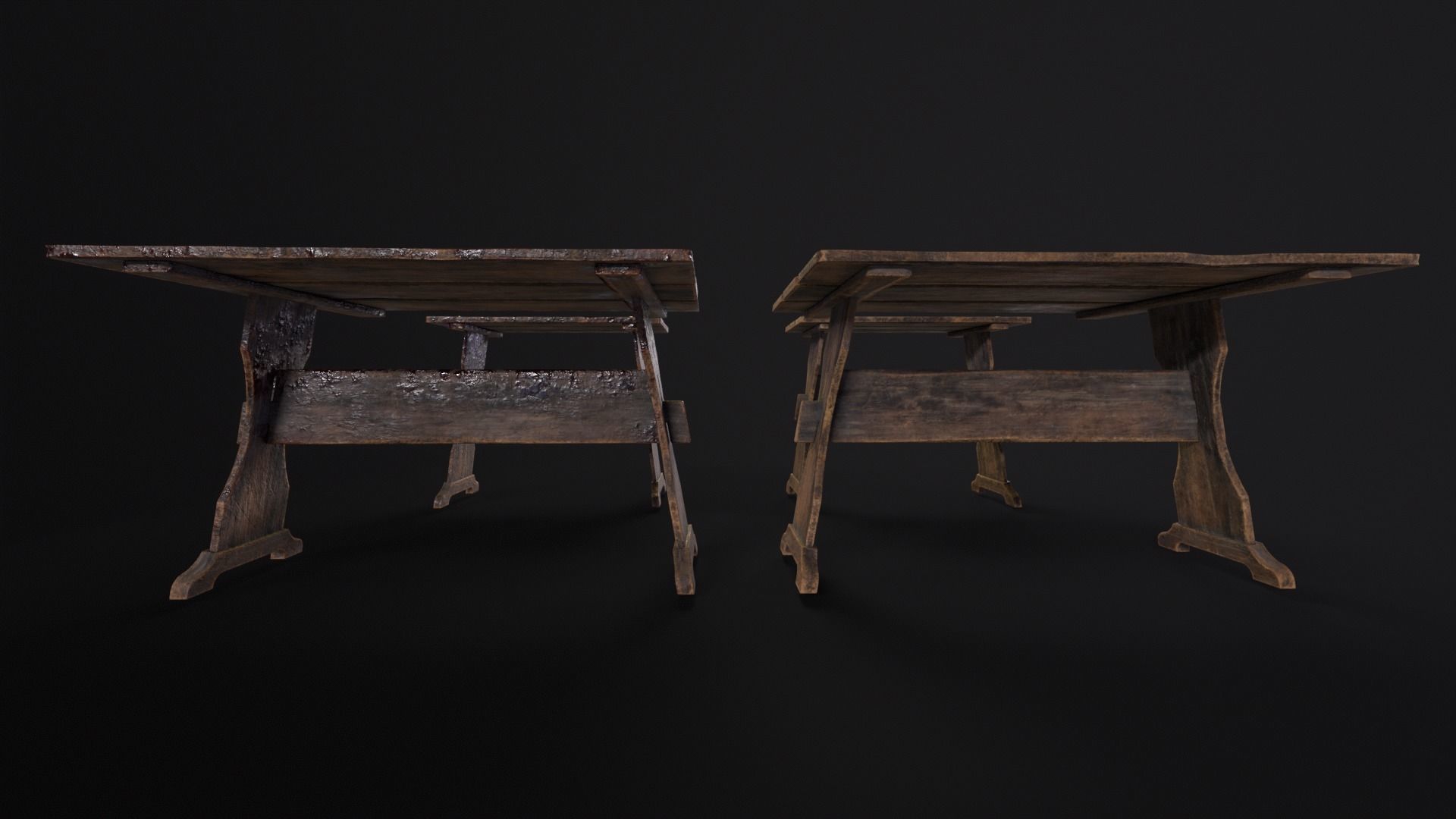Wooden Plank Workbench Low-poly 3D model_14