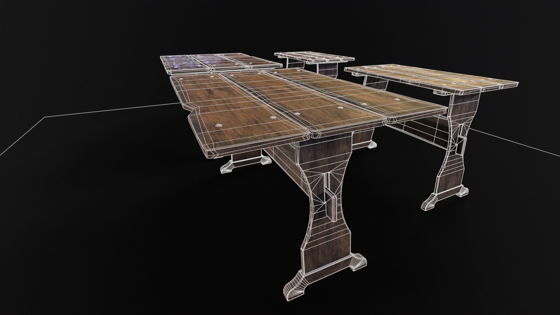Wooden Plank Workbench Low-poly 3D model_9