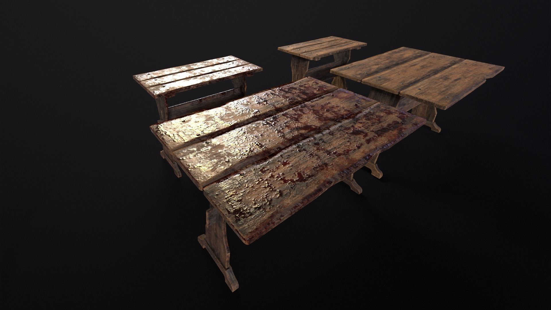 Wooden Plank Workbench Low-poly 3D model_16