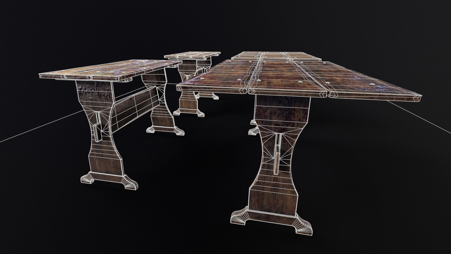 Wooden Plank Workbench Low-poly 3D model_19