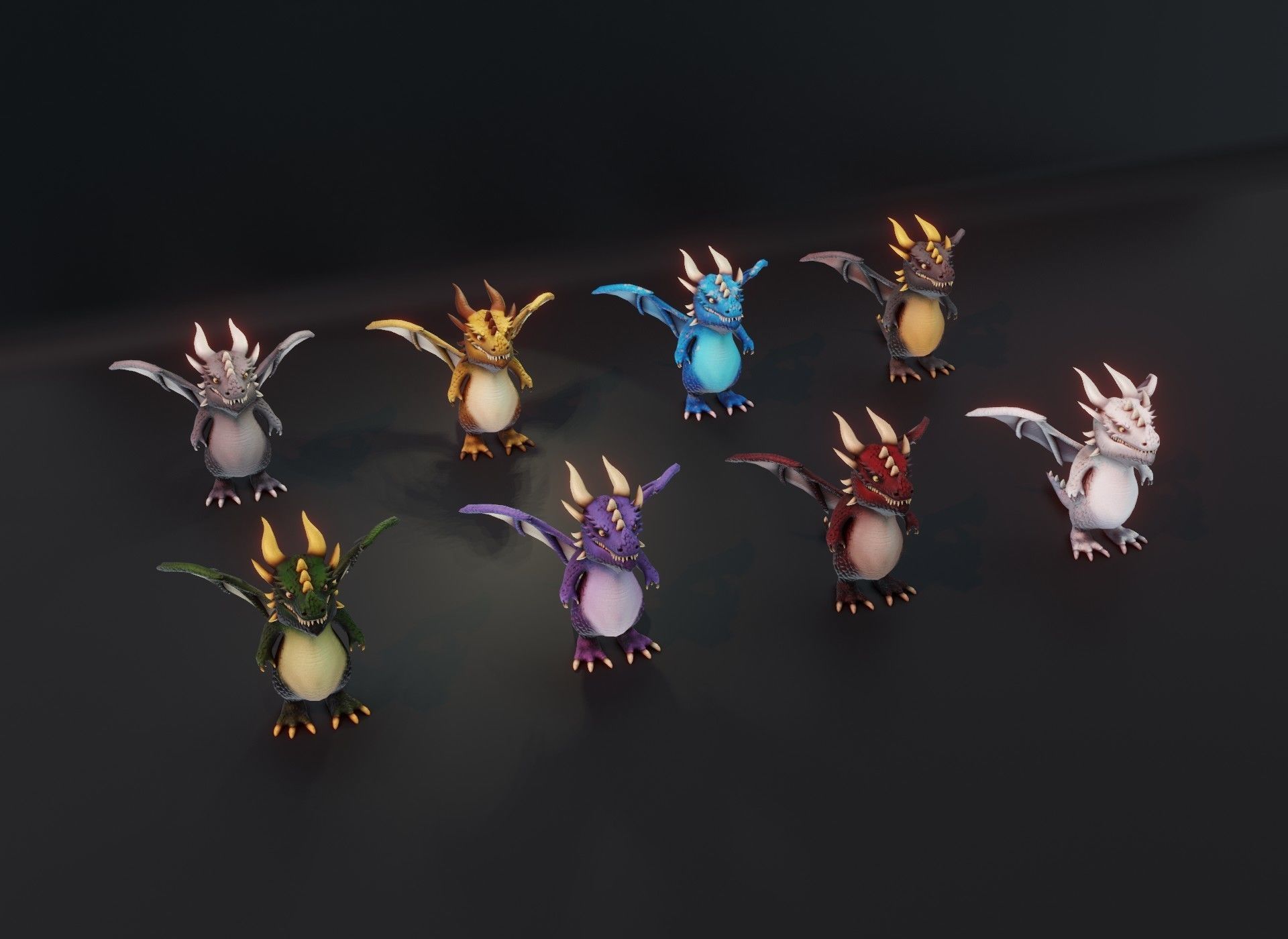 Cartoon Chromatic Dragons Animated 3D Model Low-poly 3D model_26