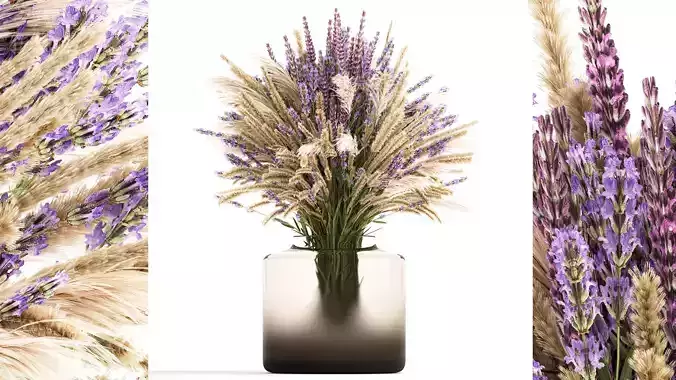Small bouquet of wildflowers lavender pampas vase 332 3D model