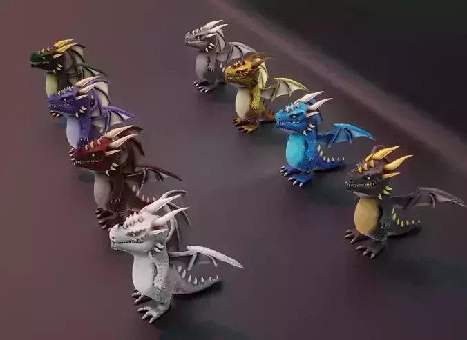 Stylized Animated Chromatic Dragons Collection 