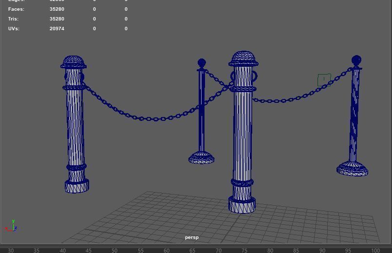 chain barrier stand Low-poly 3D model_5