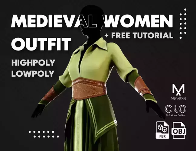 Low Poly Medieval Women Outfit and Free Tutorial