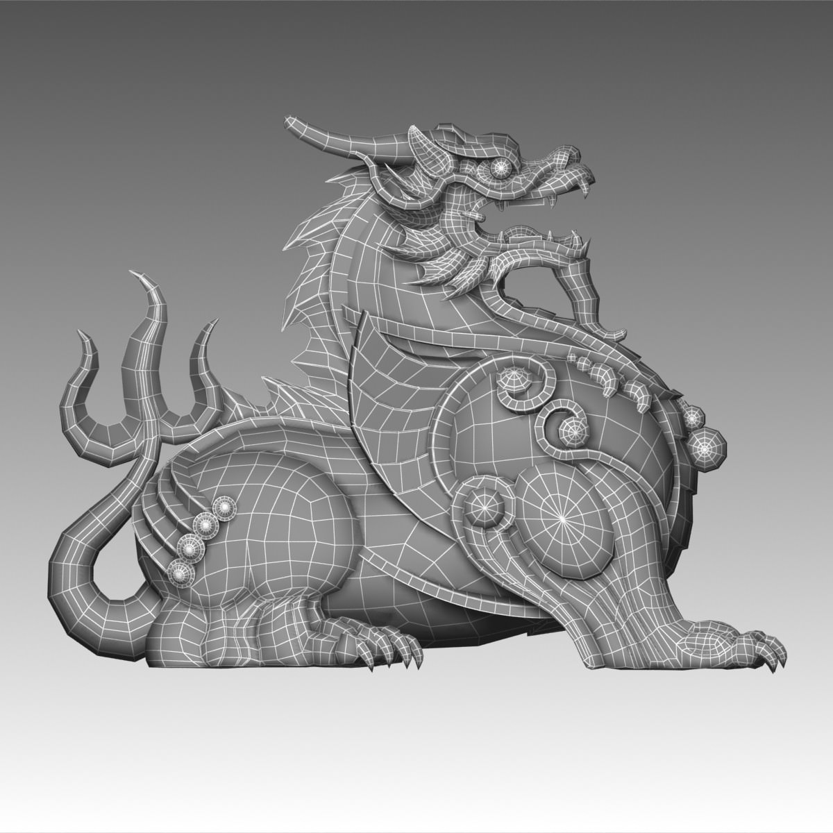 Chinese Supernatural Beast Pixiu Low-poly 3D model_8