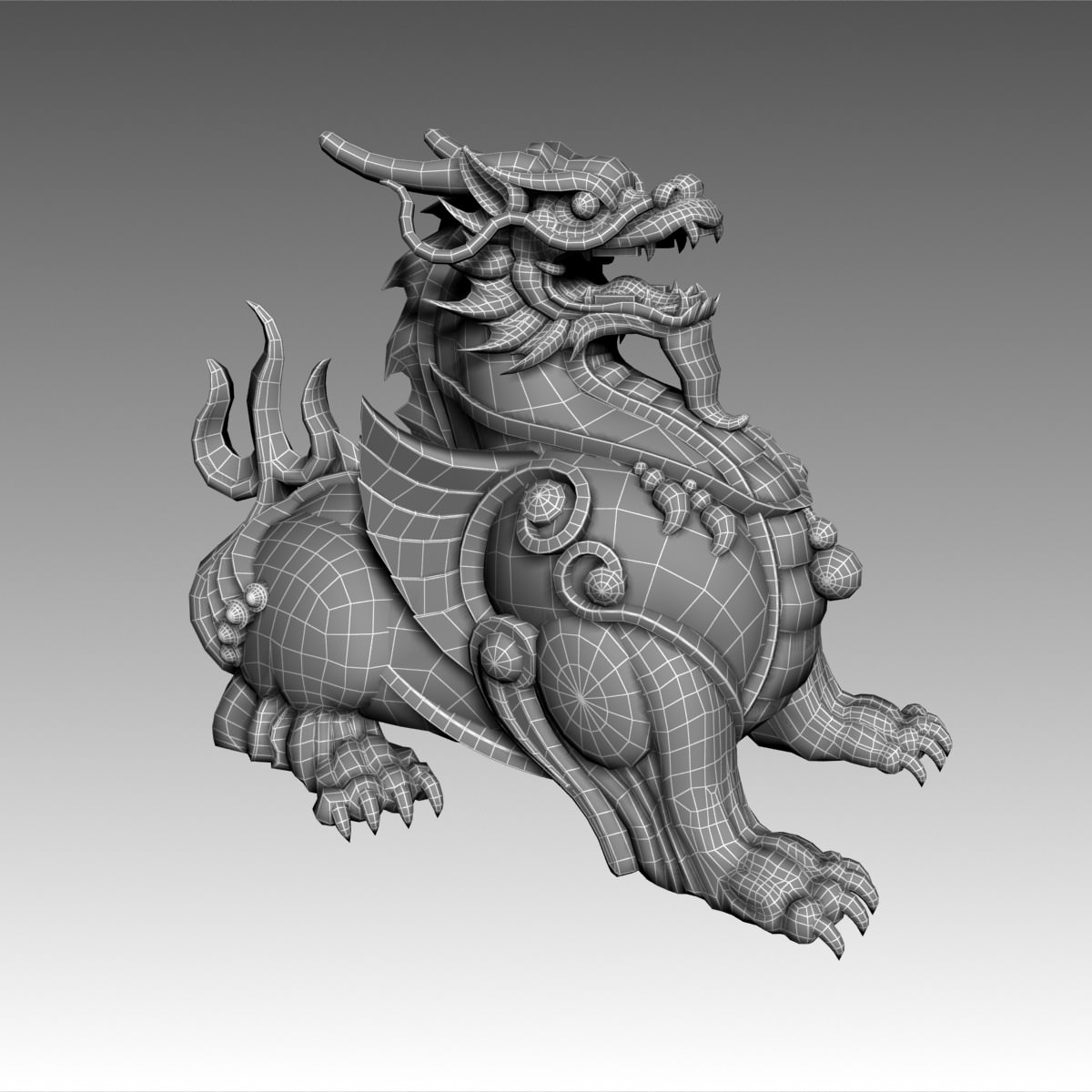 Chinese Supernatural Beast Pixiu Low-poly 3D model_6